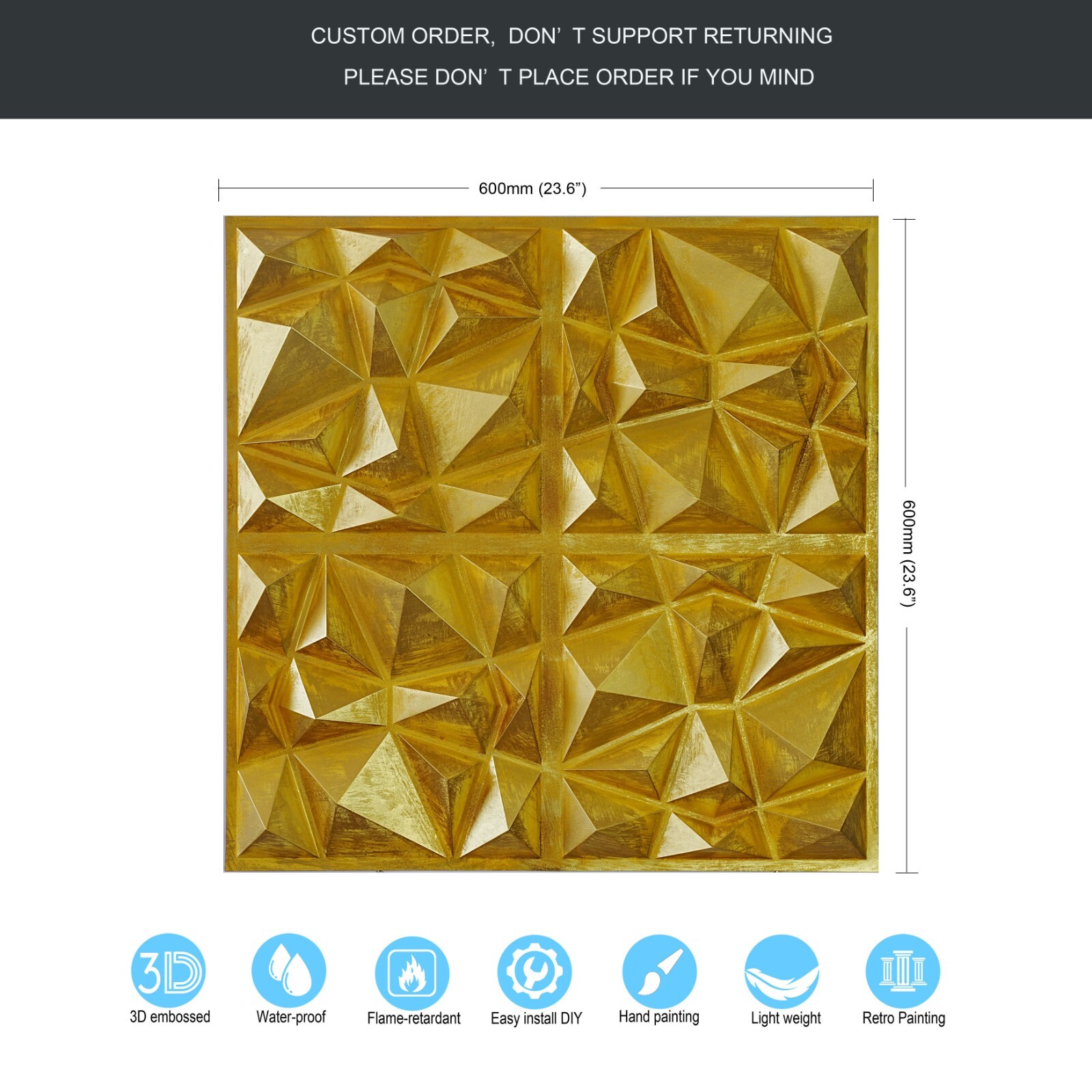 PVC Faux Tin Painting Tile Aged Artwork Panels PLM101 Golden 10pcs PAINTSDECOR