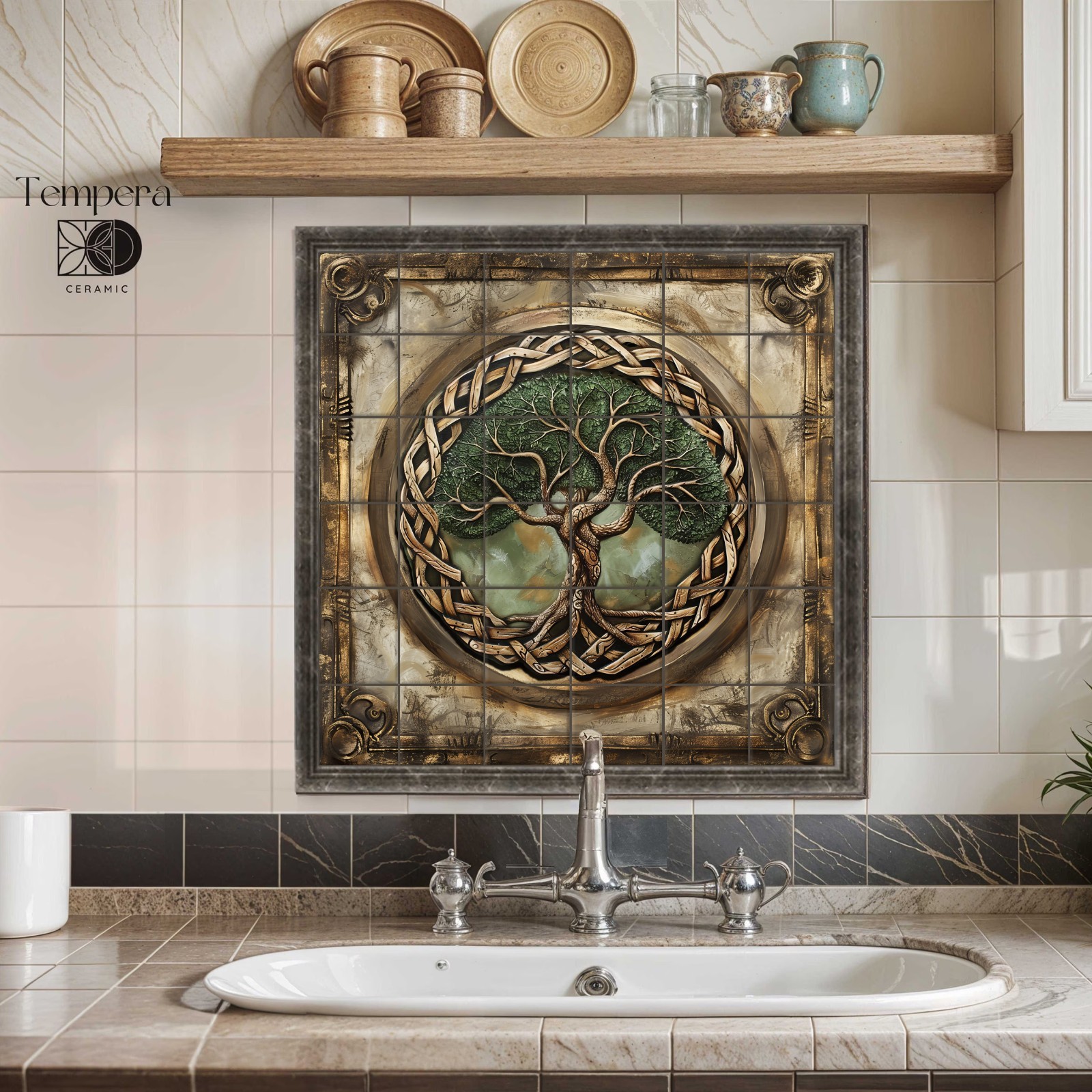 Celtic Tree of Life Tile Backsplash, celtic kitchen tiles, celtic knot tiles art