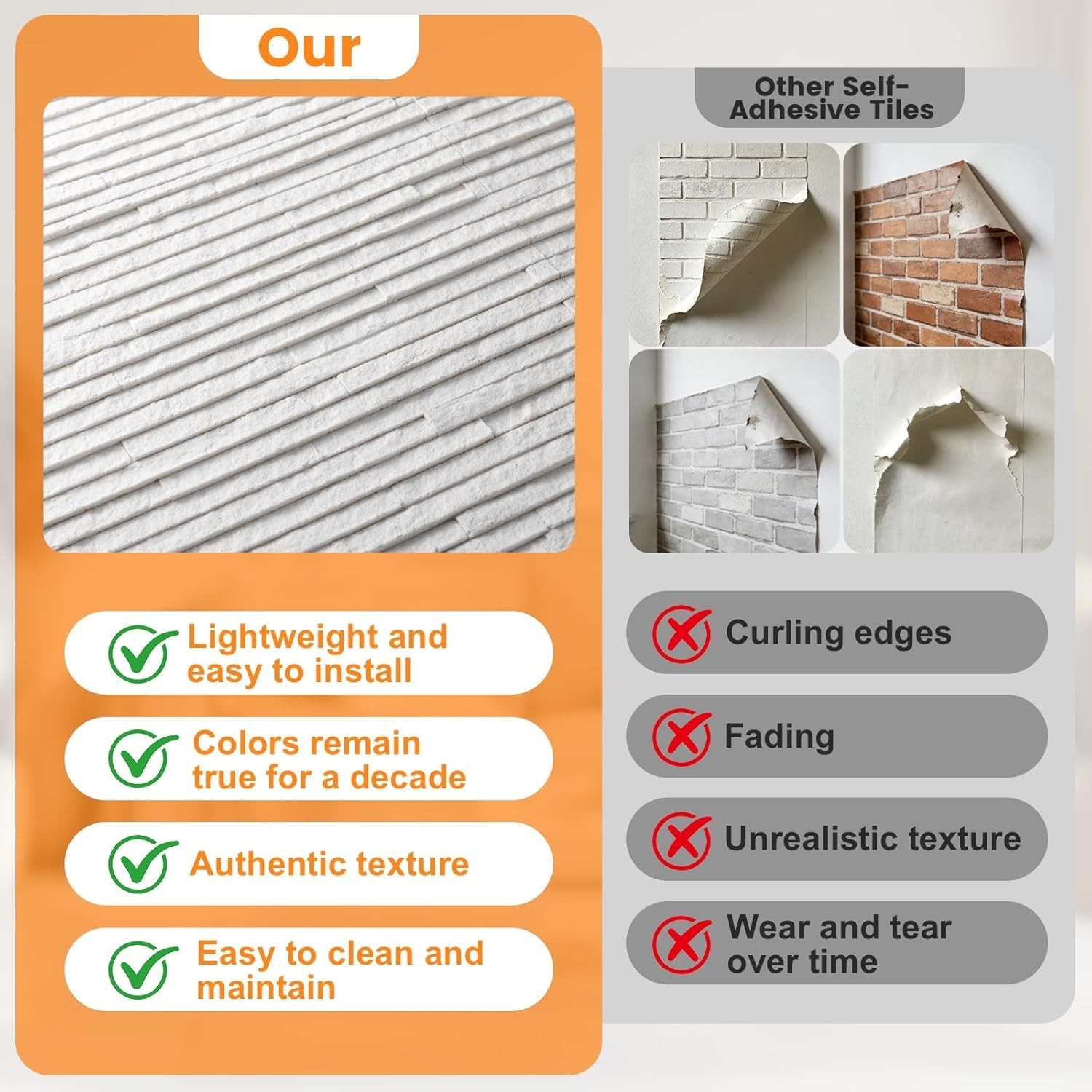 2 Pcs 3D White Faux Stone Wall Panels 11.8’‘ x 11.8’’ x 0.2”, Inorganic Clay