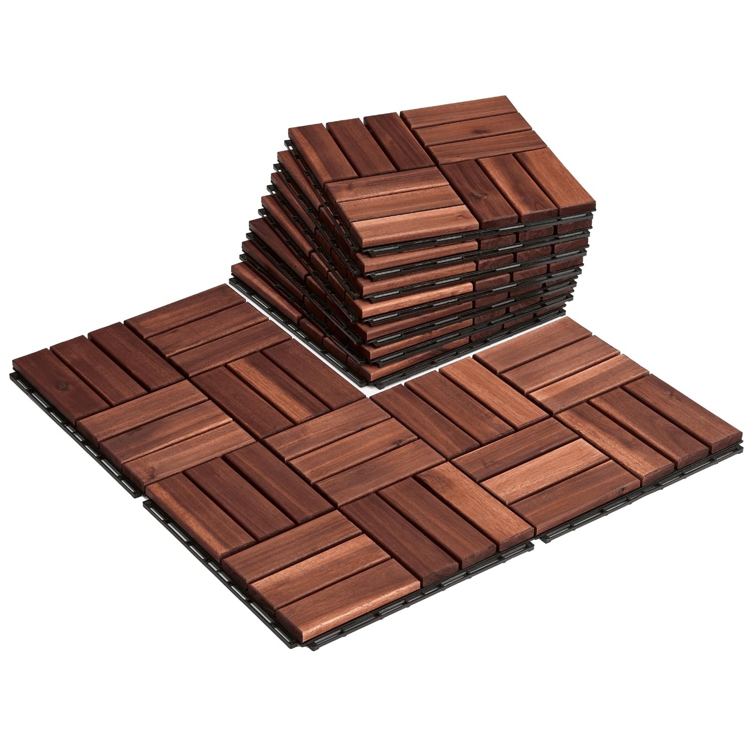 Crossed Pattern Acacia Wood Tiles – 10 Pc Set