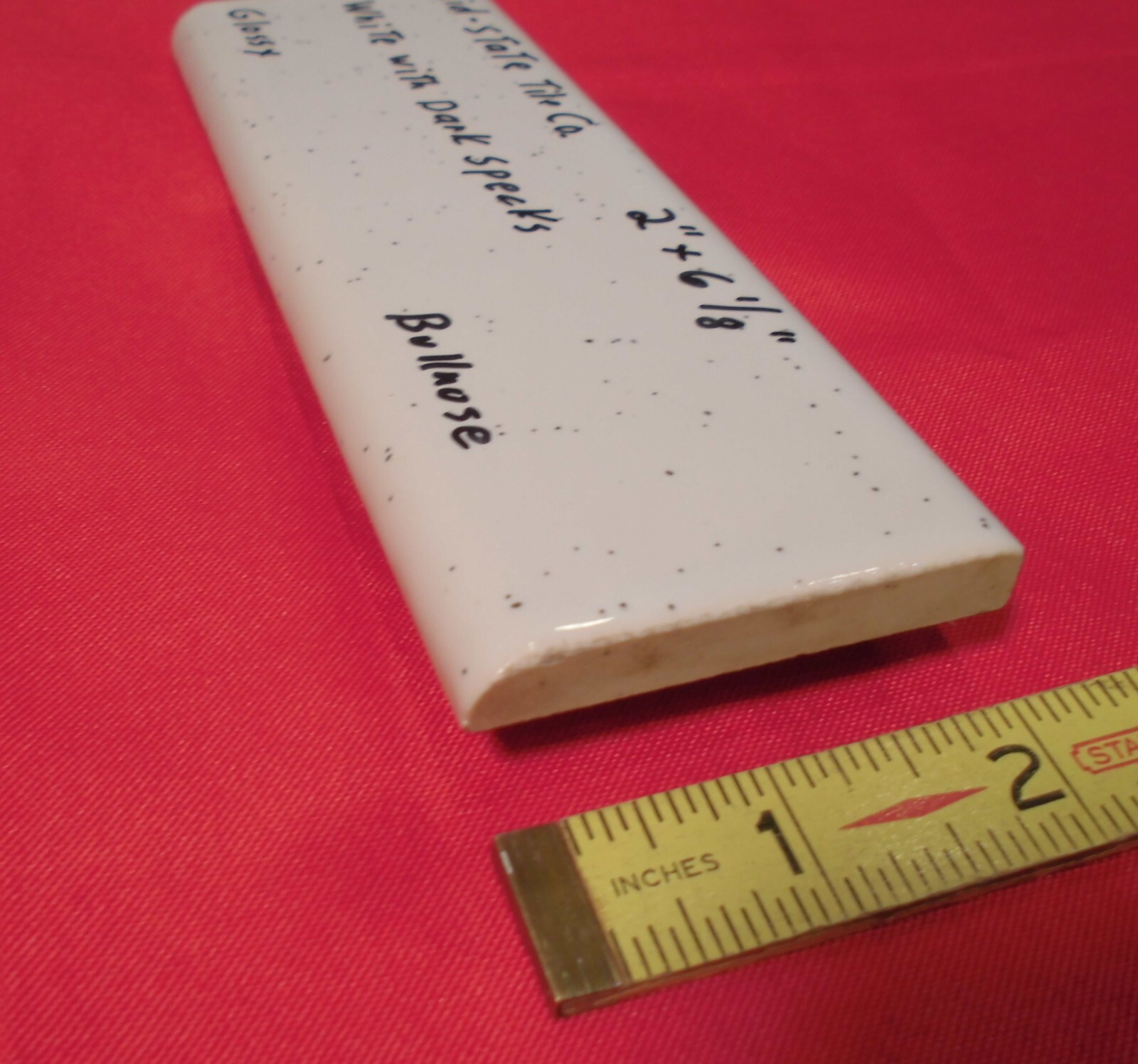 1 pc. White + Dark Specks: 2” X 6” Surface Bullnose Ceramic Tile by MID-STATE