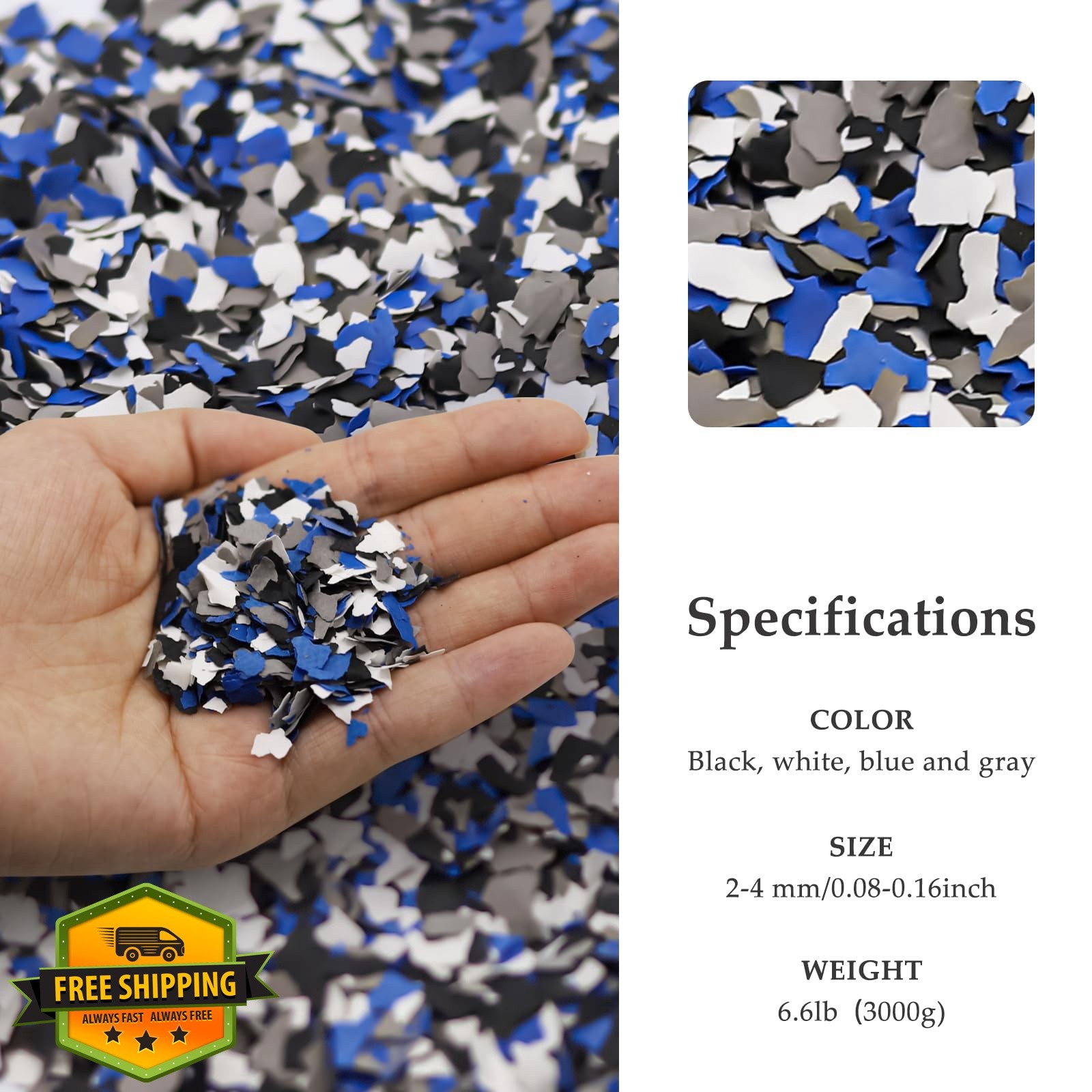 KEPYDRMTF 6.6lb Black White Blue Grey Epoxy Floor Flakes