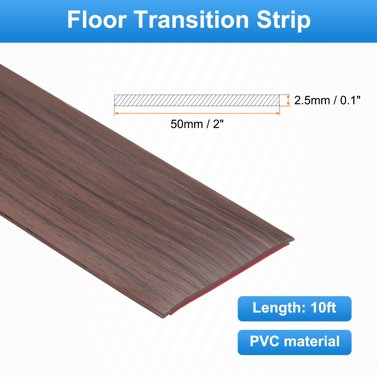 Floor Transition Strip 2″ 10ft Self-Adhesive Edge Trim Dark Brown Wood Grain