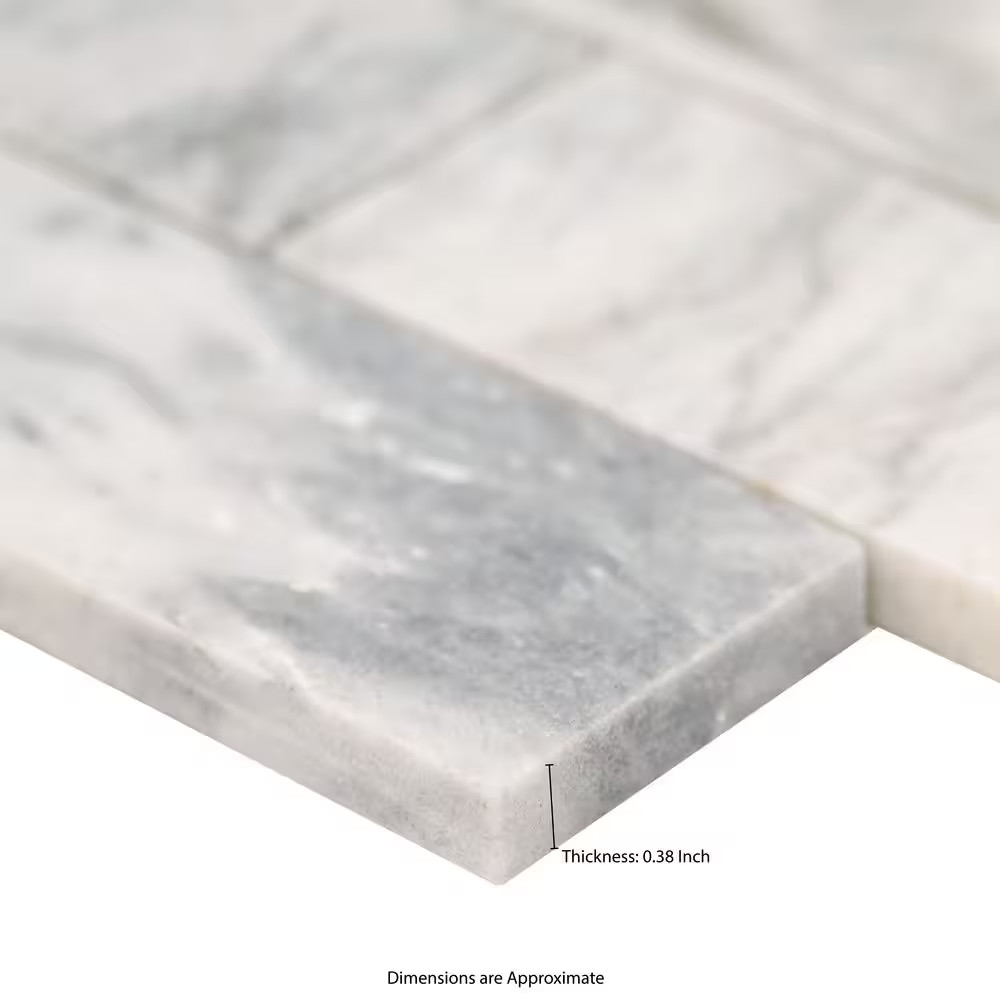 Capri Blue Subway 12 In. X 12 In. X 0.38 In. Honed Marble Mesh Mounted Mosaic Fl