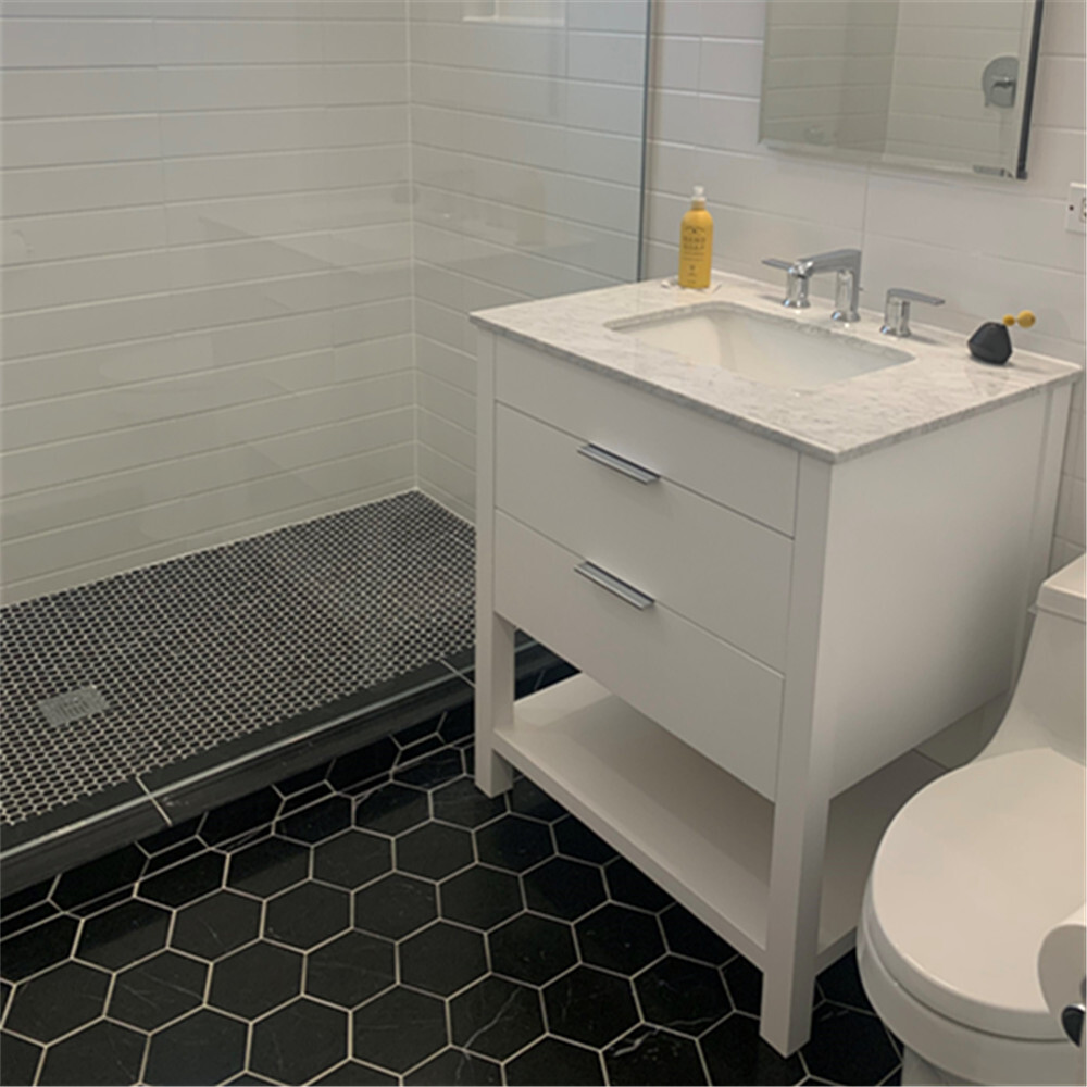 N36H Nero Marquina Black Marble 6 inch Hexagon Tile Honed