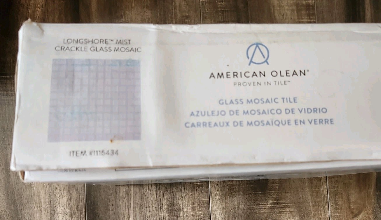 Individual Pc American Olean Glass Mosaic Tile 11″X10″ Longshore Mist Crackle