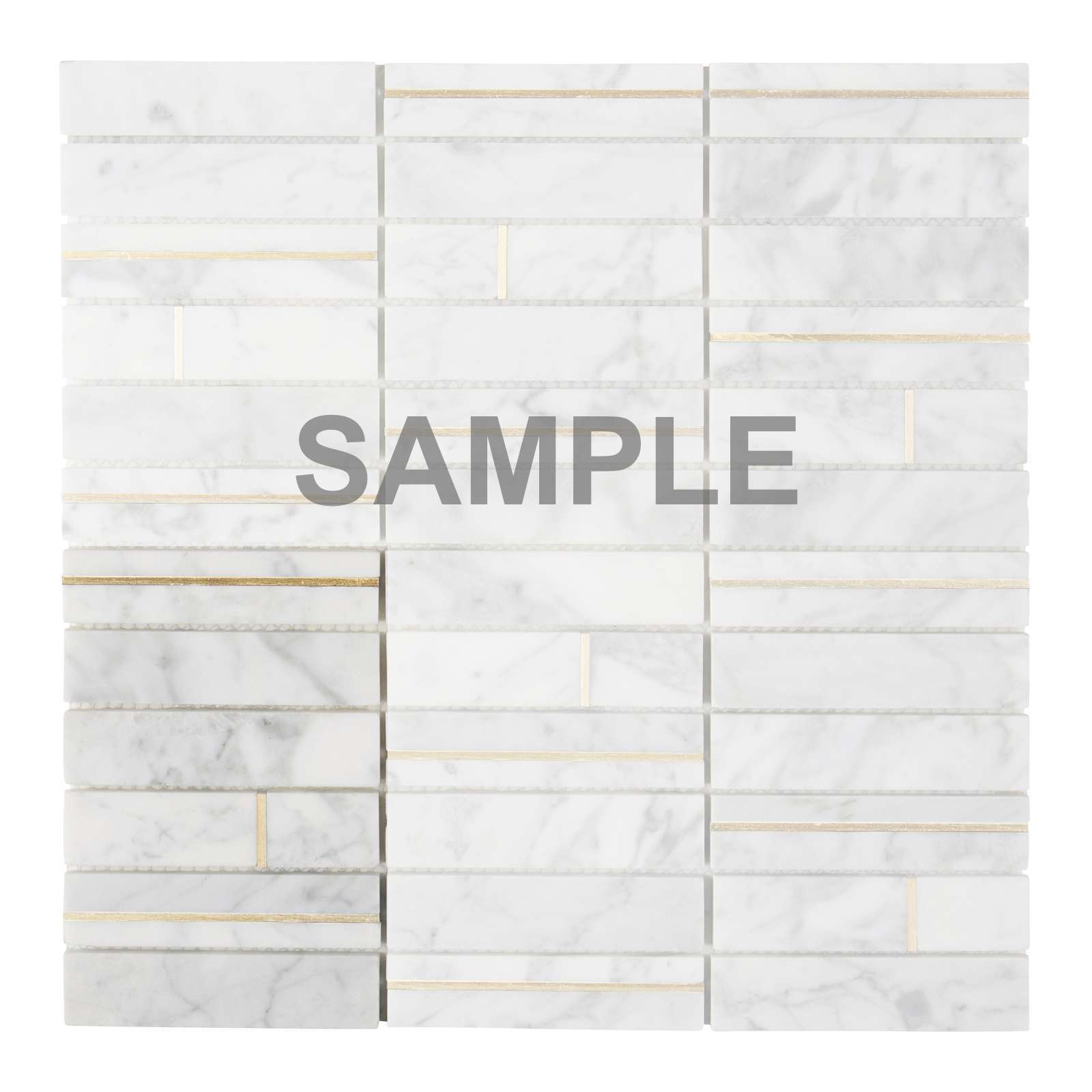 Carrara White Marble Stone Gold Metal Inlay Stack Kitchen Mosaic Tile Backsplash