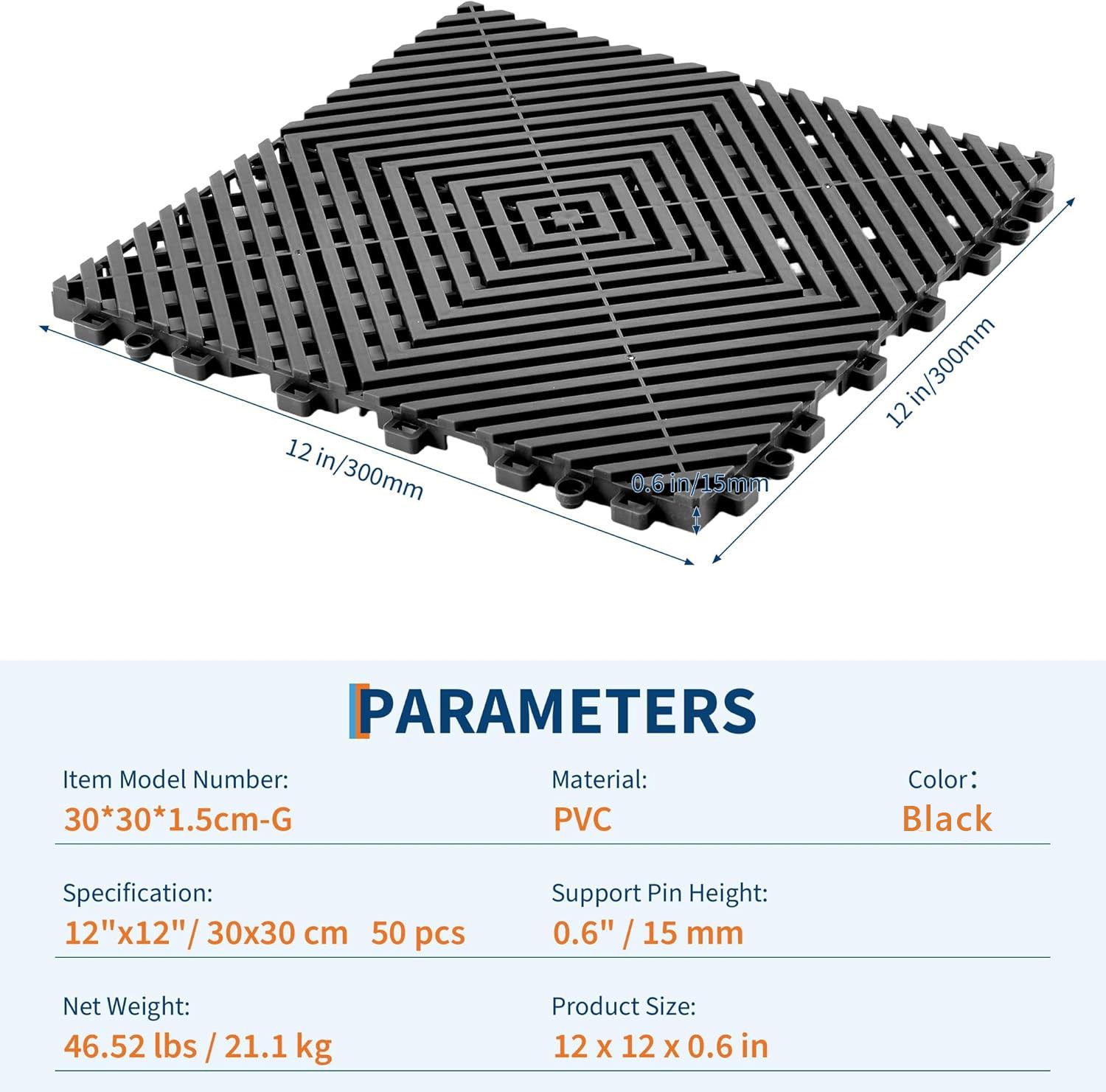 50PCS Interlocking Floor Tiles 12″x12″ Garage Modular Cushion Mat Drainage Tiles