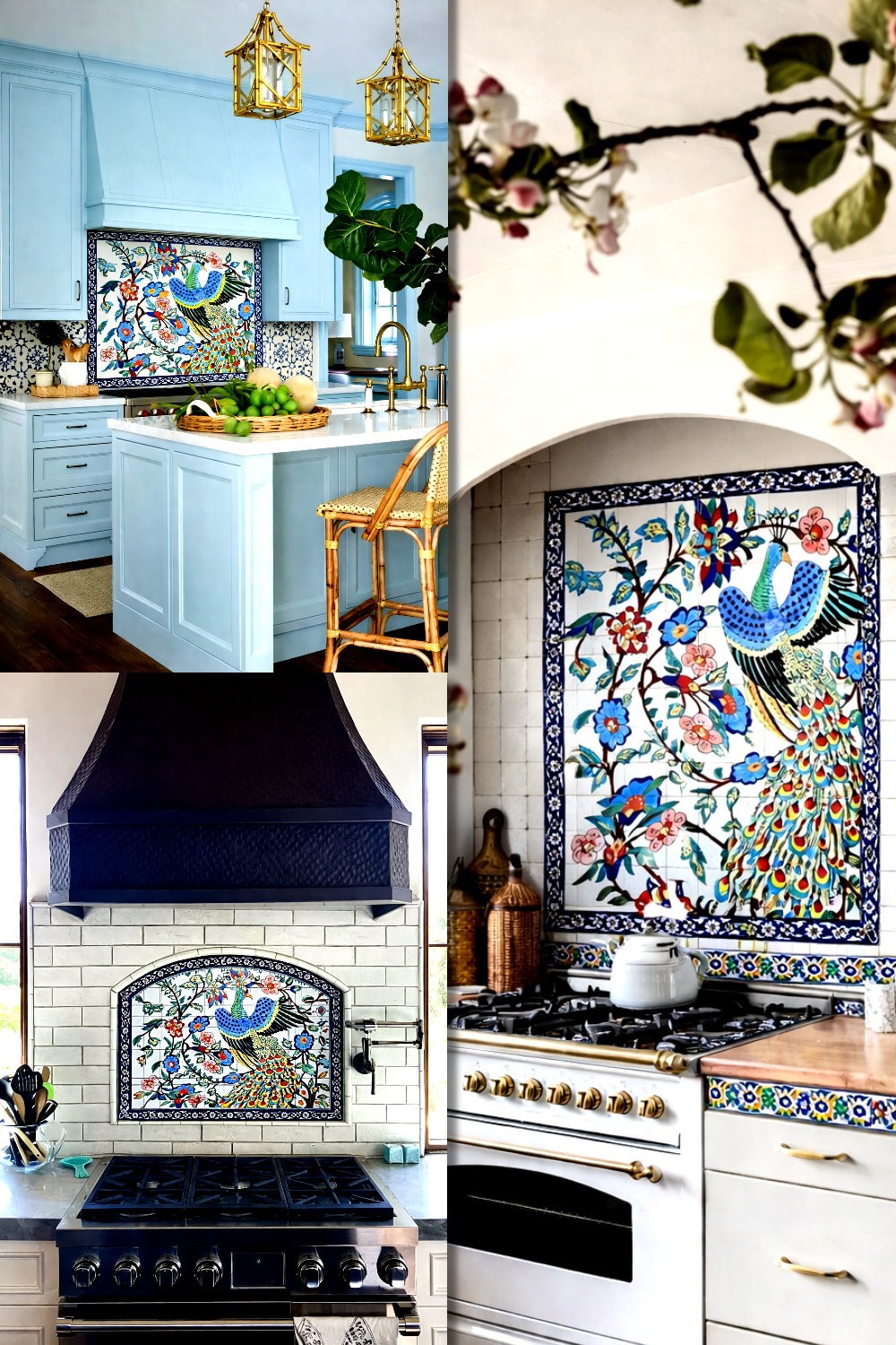 30inx42in Collector Mosaic Backsplash, Splendid Peacock Centerpiece Tile Mural