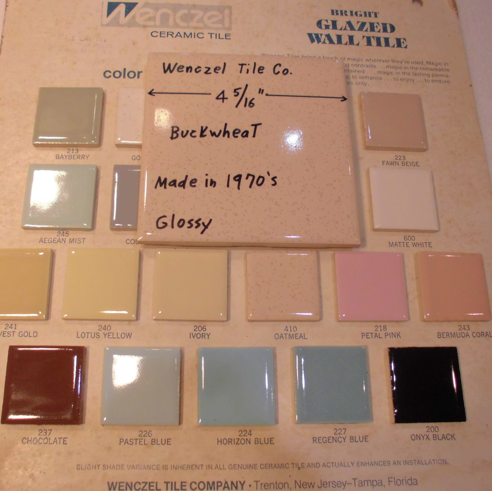 1 pc. Oatmeal – Buckwheat: 4-5/16″ Ceramic Tile by Wenczel Co. Made 1970’s New