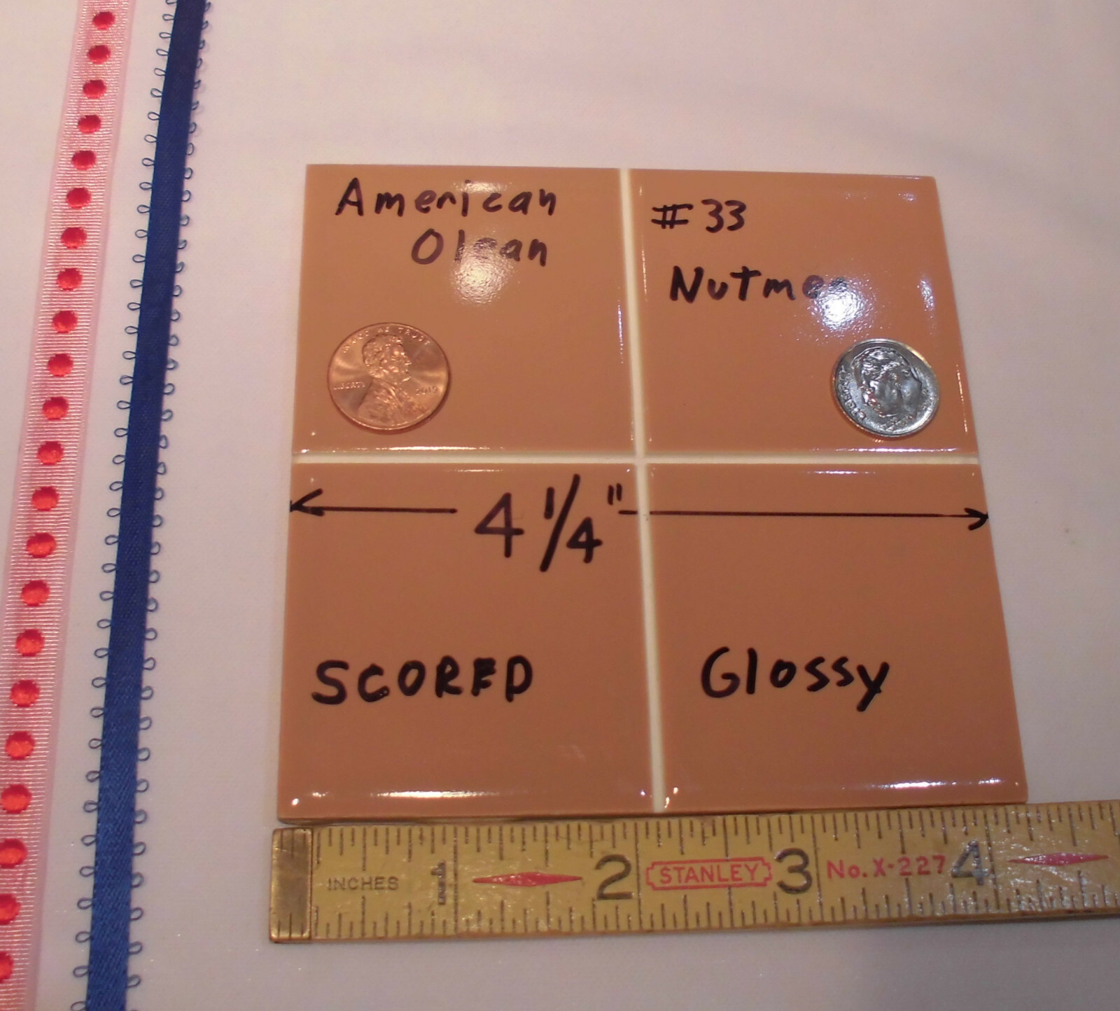 1 pc. *Brown-Nutmeg* 4-1/4″ Scored Glossy Ceramic Tile: by American Olean: NOS
