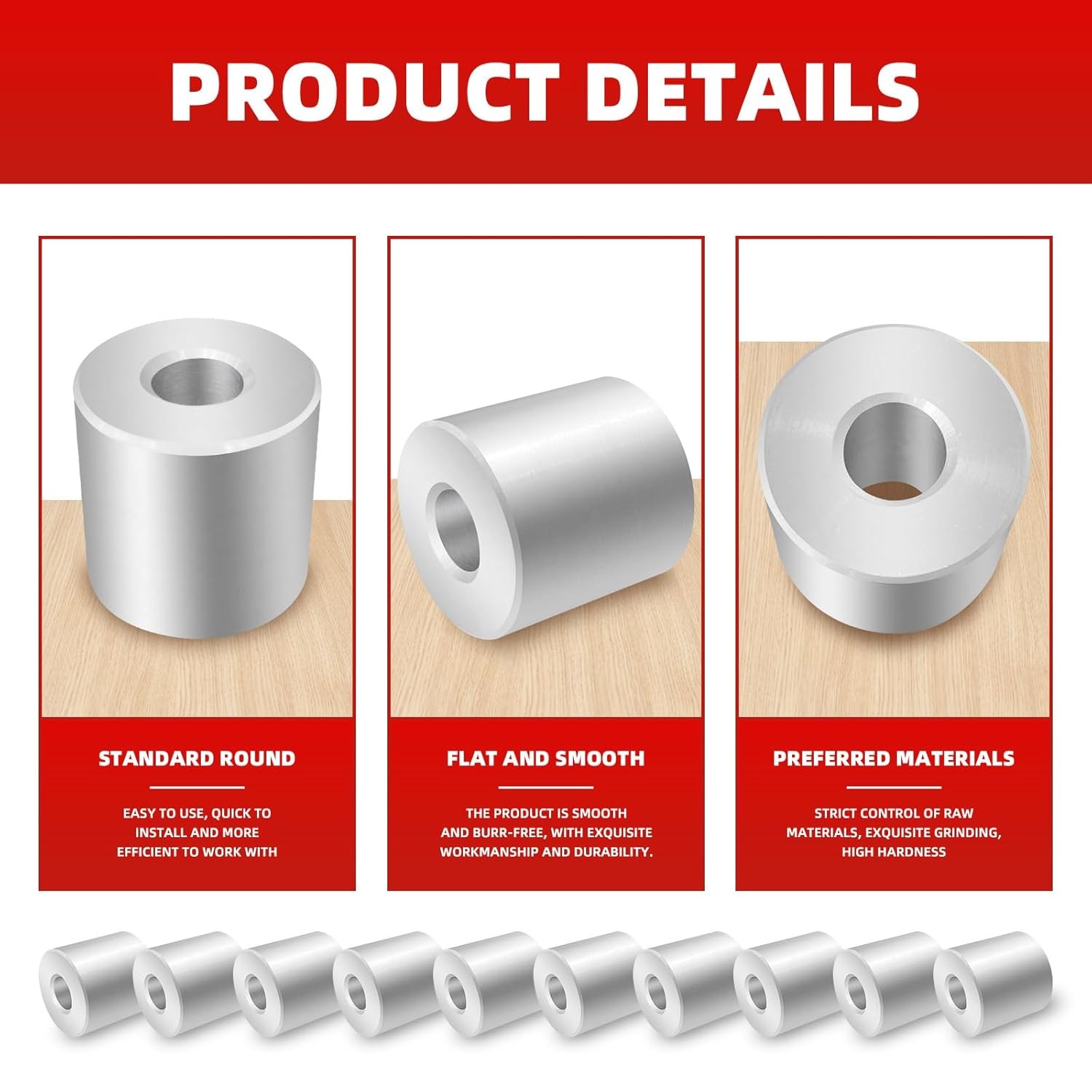10pcs Stainless Steel Spacer 1/4″ ID x 5/8″ OD x Length, Round Spacers…
