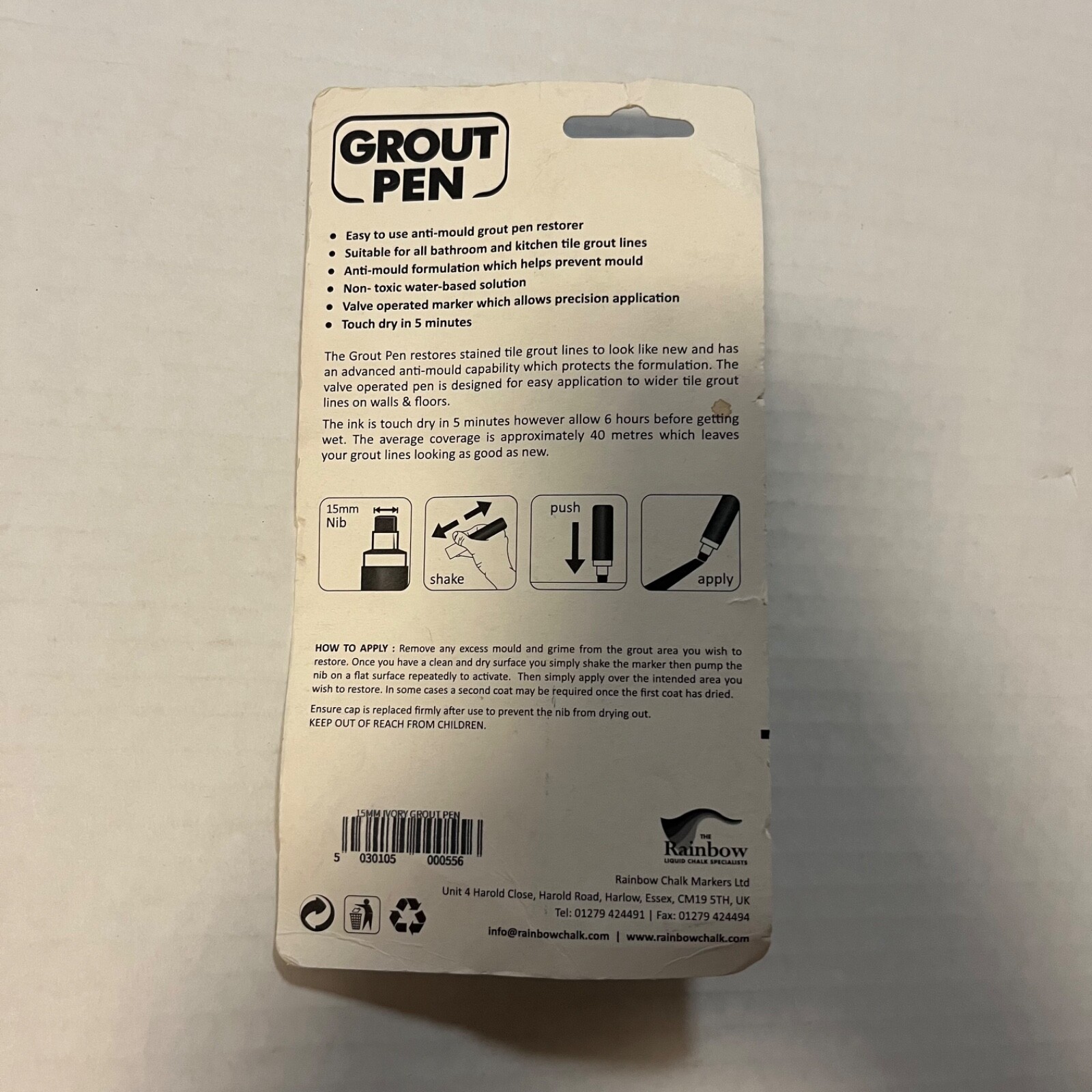 Grout Pen Ivory Tile Paint Marker: Waterproof Tile Grout Pen Wide Tip 15 mm NEW