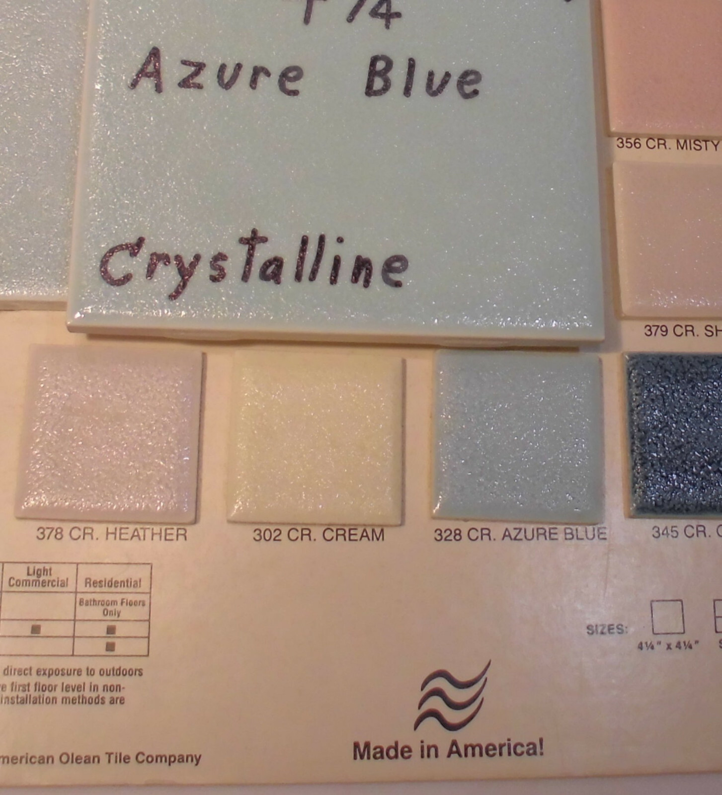 1 pc. *Blue* Ceramic Tile *Crystalline Glazed* by American Olean Co. 4-1/4″ NOS