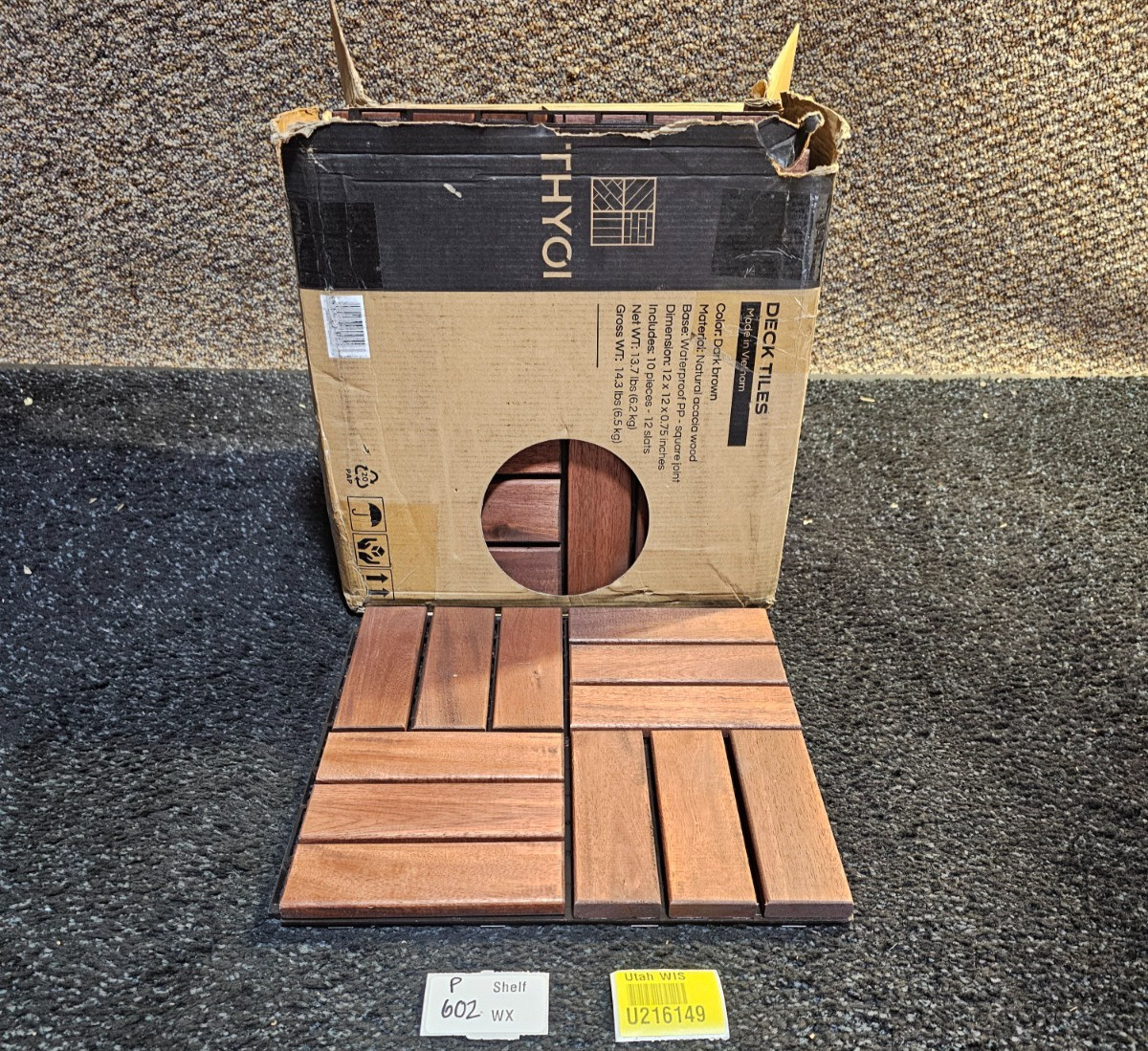 (QTY 10) THYOI Deck Tiles, Patio Flooring 12″ x 12″ Dark Brown Acacia Wood Tiles