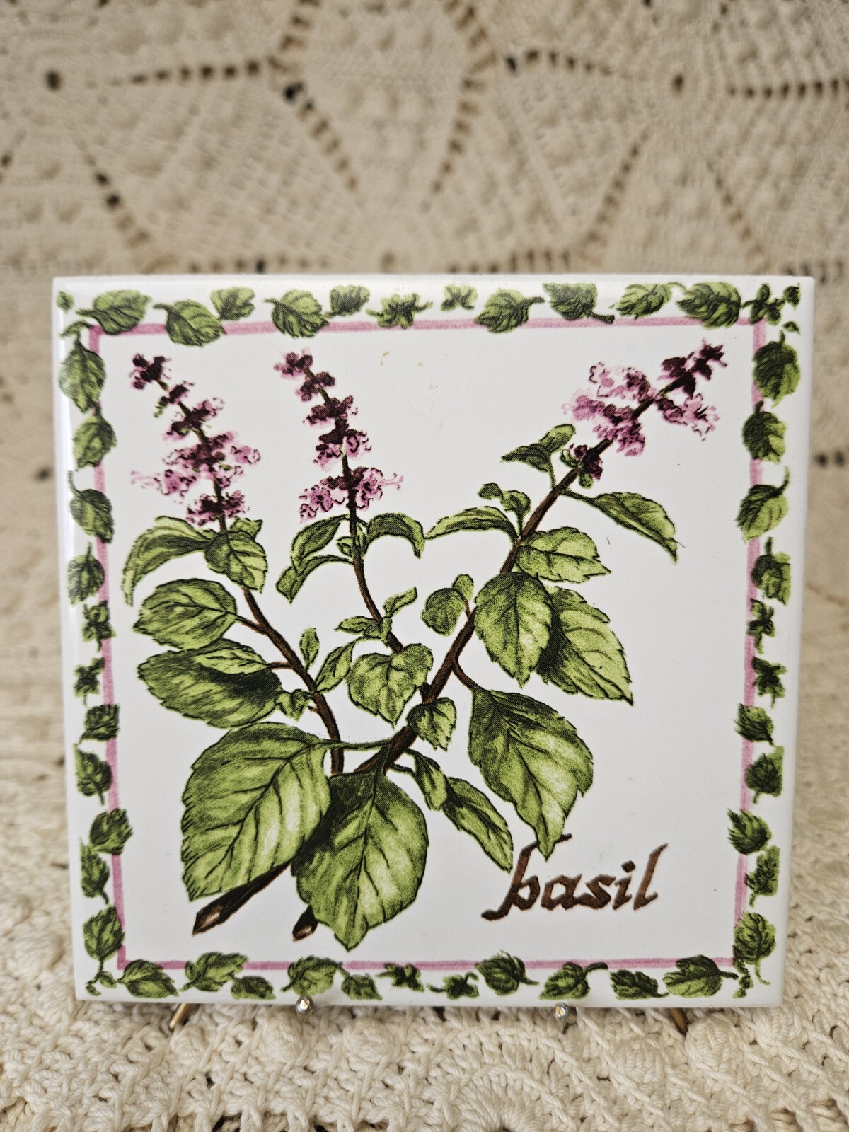 Set Of 3 JEFFREY COURT Botanical Herb Tiles Basil Sage Rosemary 4 1/4″ Made USA