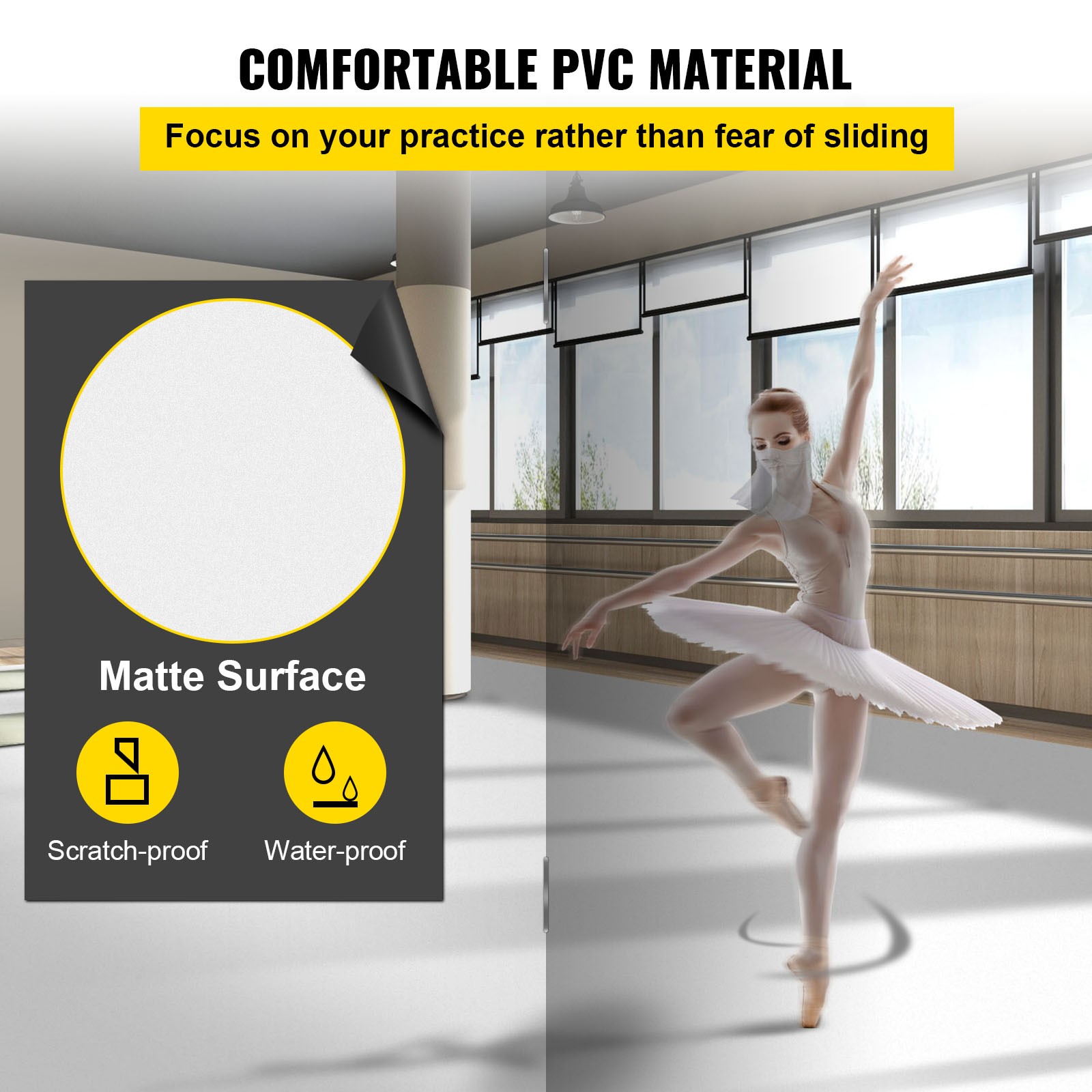 VEVOR Dance Kit Floor Dance Floor Roll 6.6×23 ft Non-Slide PVC Vinyl for Ballet