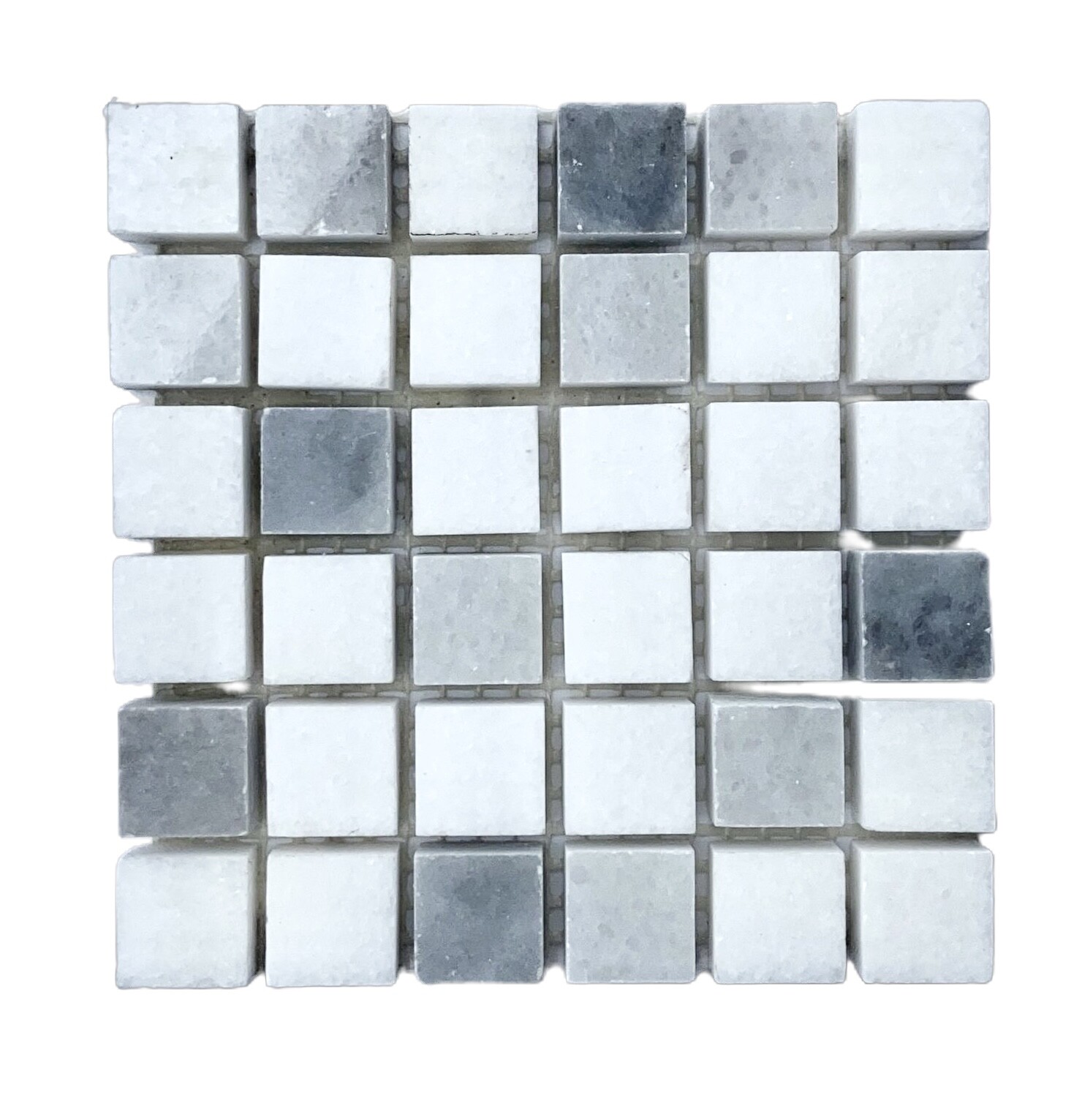 5/8″ x 5/8″ White, Light and Gray Marble Mix Collection Mosaic On 4×4 Mesh-mount