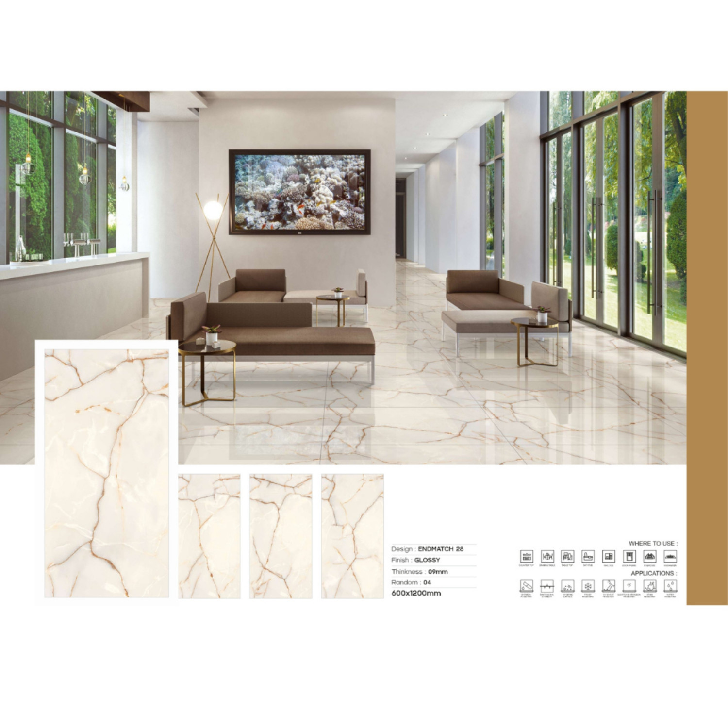 My Luxury Flooring MK GLOSSY Endmatch 28 Porcelain Tiles – 24 x 48 In Brown Tile