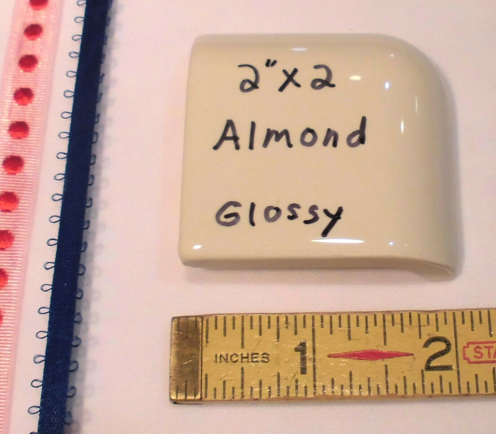 1 pc. *Gloss Almond* Ceramic Bullnose Outside Corner Tile 2″ X 2″ Daltile & A.O.
