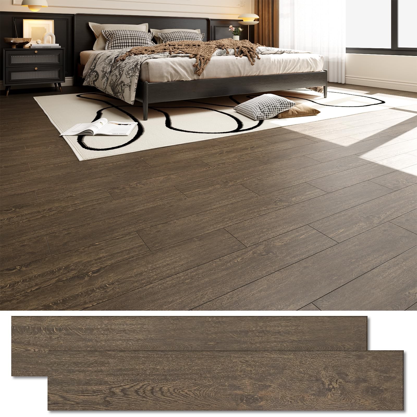 54 Sq.Ft. Peel and Stick Vinyl Floor Tiles 36″ x 6″ Wood Look Planks, 36 Pack…