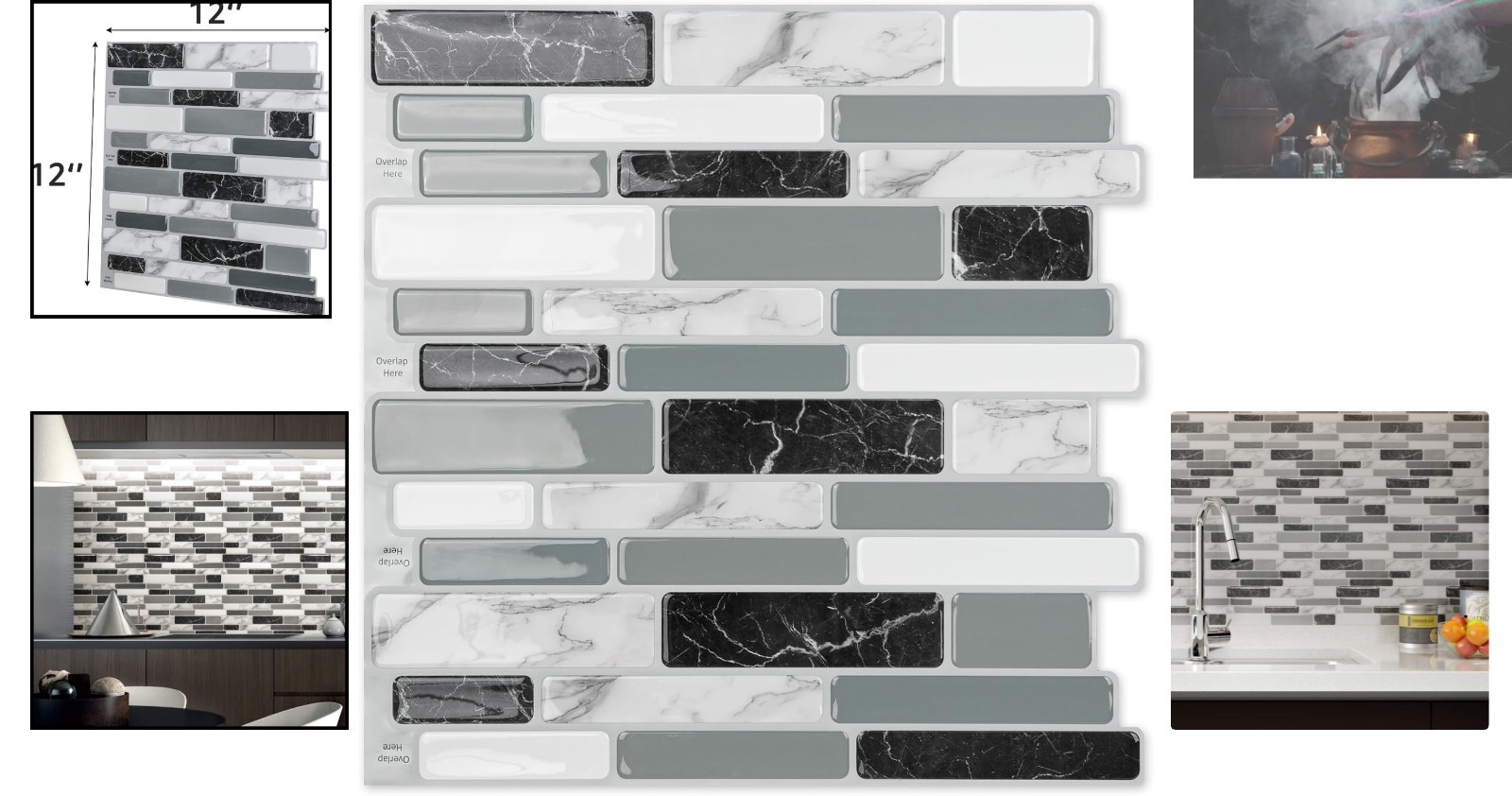 Water-Resistant Peel and Stick Tiles in Gray Marble – 10 Sheets, 12×12