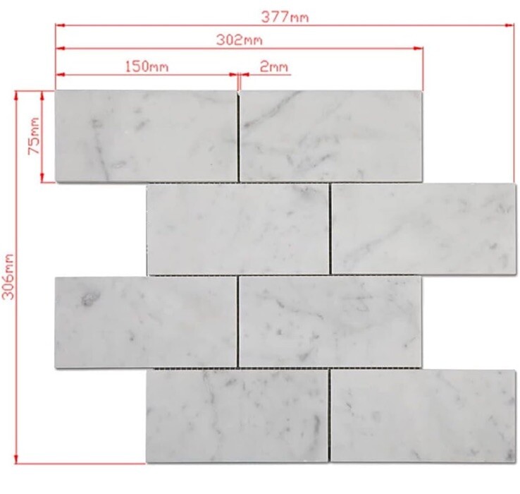 10-Sheets White Italian Bianco Carrara Marble Subway Tile (80 3×6” Pcs Total)