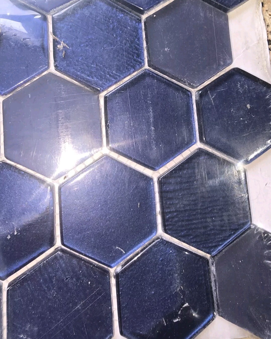 Hex Glass 2″ Hexagon Ink Blue Glass Mosaic Tile 12×12