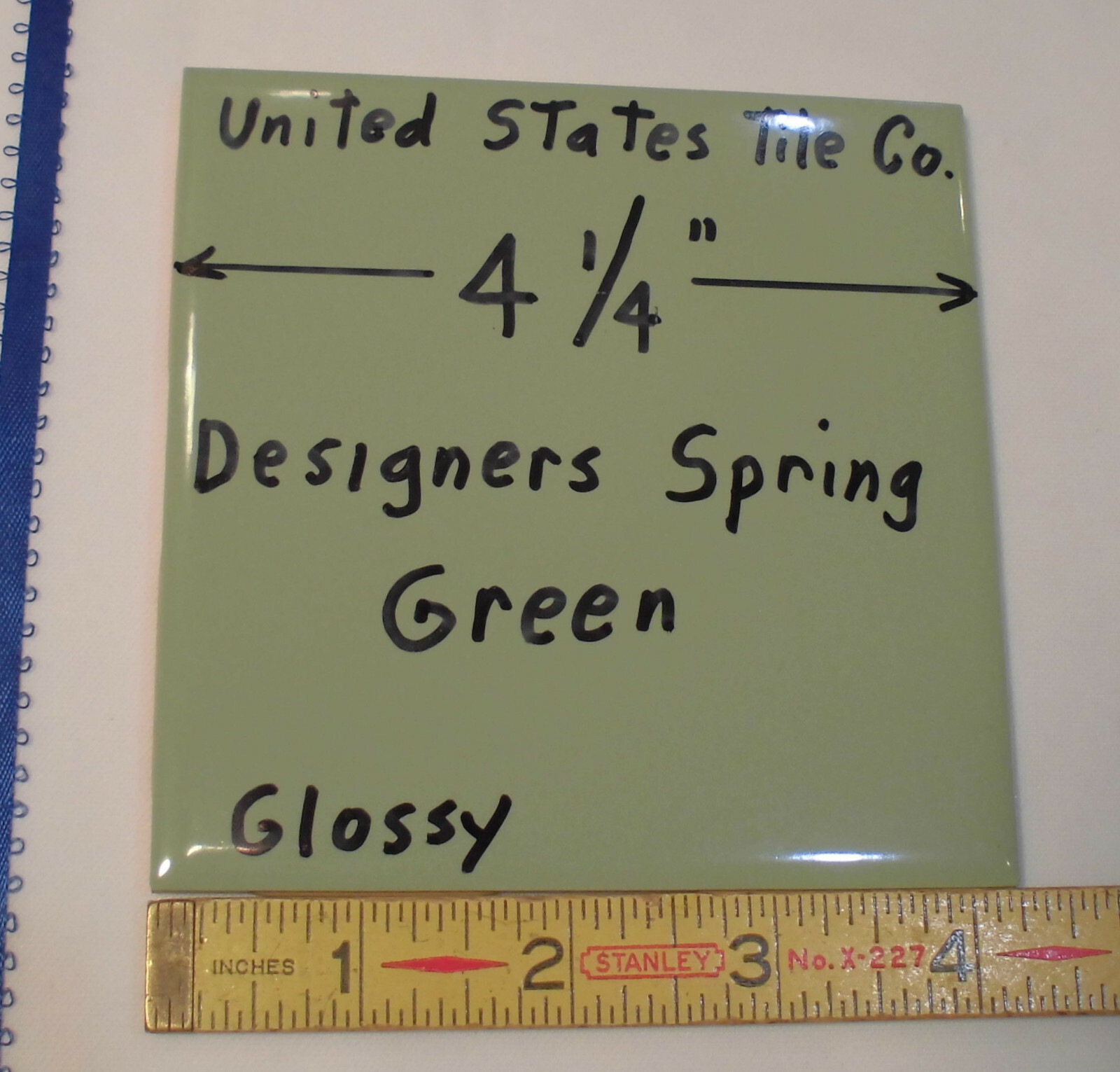 1 pc. *Designers Spring Green* 4-1/4″ Glossy Ceramic Tile; Made USA; New Stock