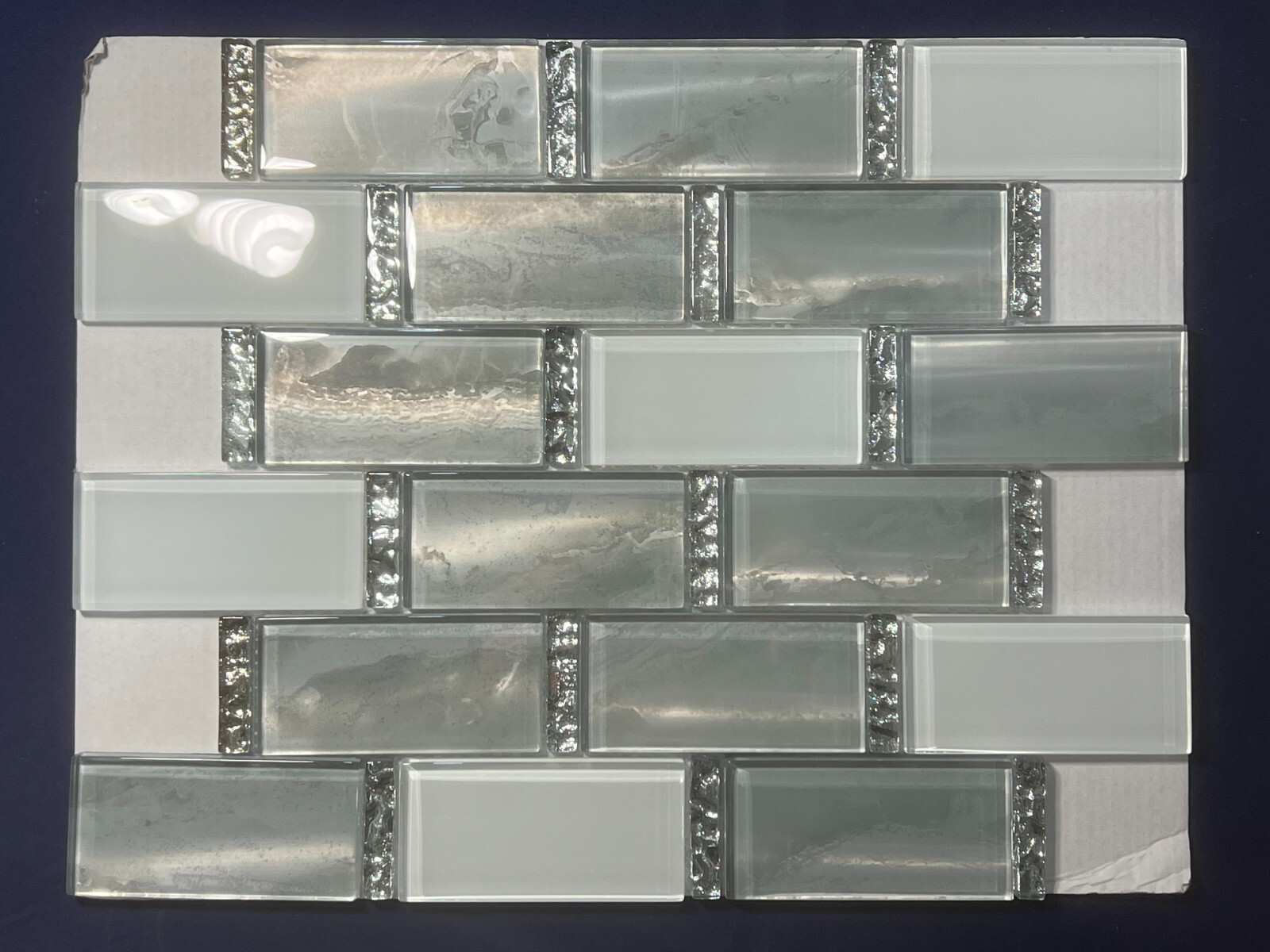 NY03N White/Grey/Silver Glass Rectangle Mosaic Tile Kitchen Bathroom Backsplash