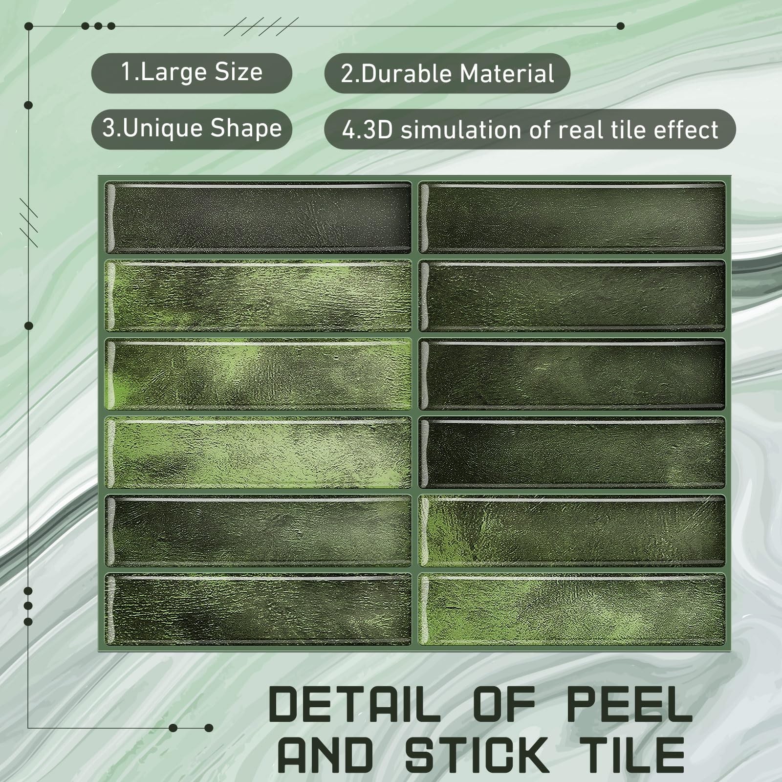 Drydiet 10 Sheets Tile Peel and Stick Backsplash 11.43 x 9 inches, Green