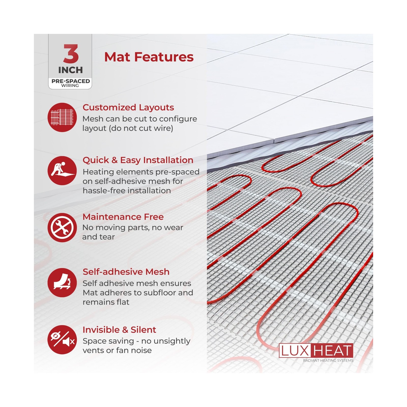 LuxHeat 30sqft Floor Heating Mat Kit – 120v Electric Radiant Heat Floor Ma