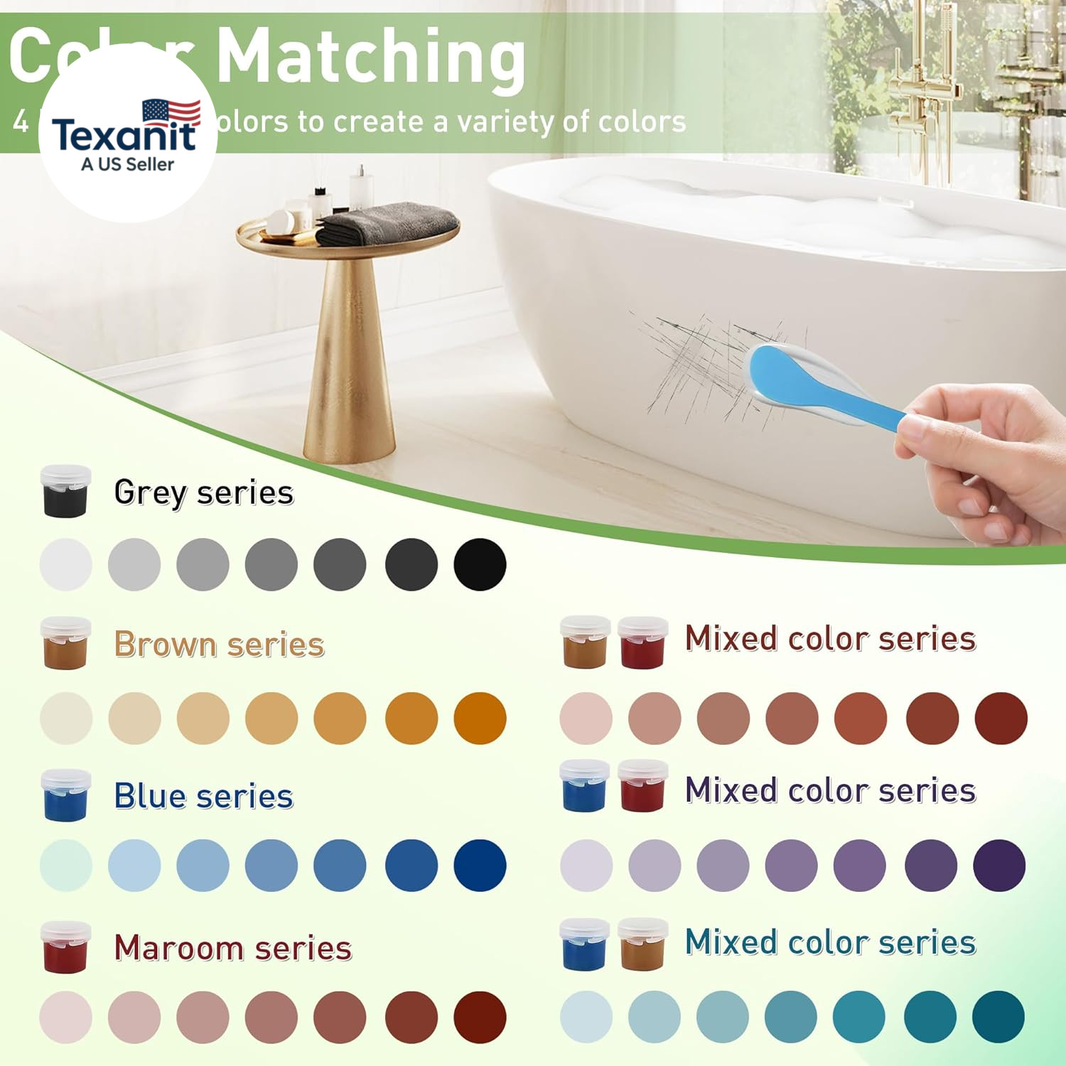 Surface Repair Kit for Tubs, Tiles, Countertops – Fixes Chips, Cracks, Scratches