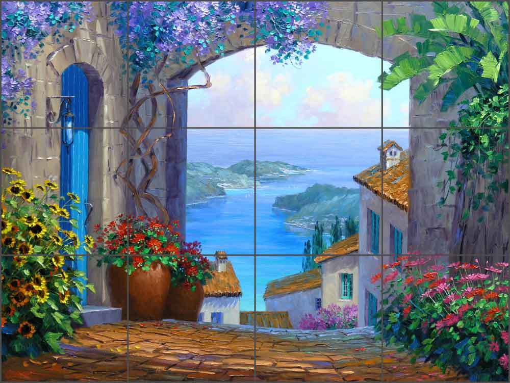 Ceramic Tile Mural Backsplash Senkarik Mediterranean Sea Capri Art MSA056