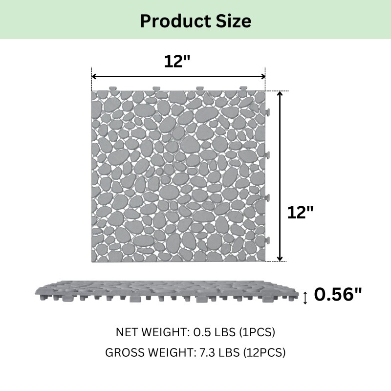 60x Interlocking Deck Tiles, 12 inch Gray Waterproof Anti-slip Bathroom Porch