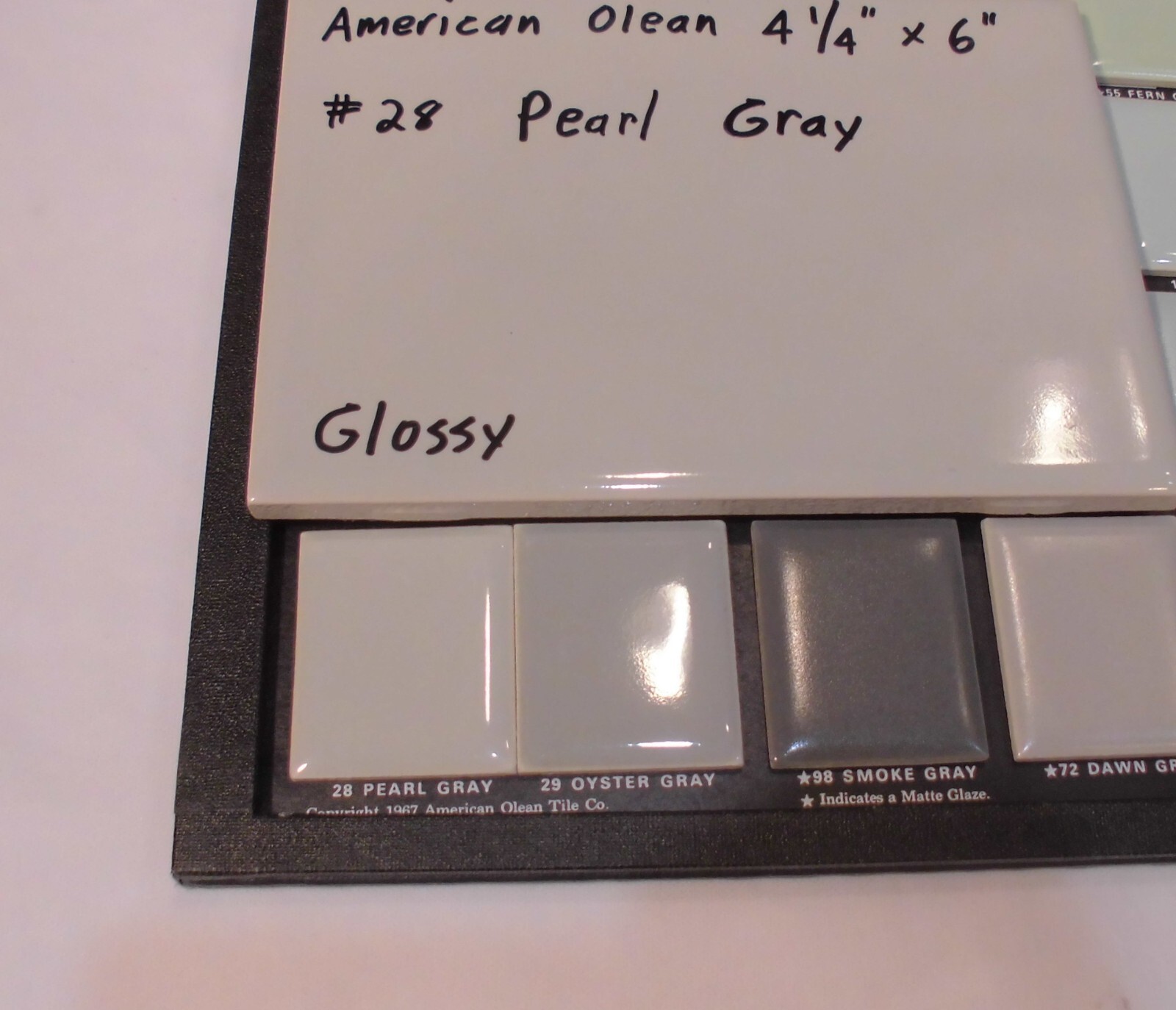 1 pc. *Pearl Gray* Glossy Ceramic Tile #28 by American Olean 4-1/4″ X 6″ NOS