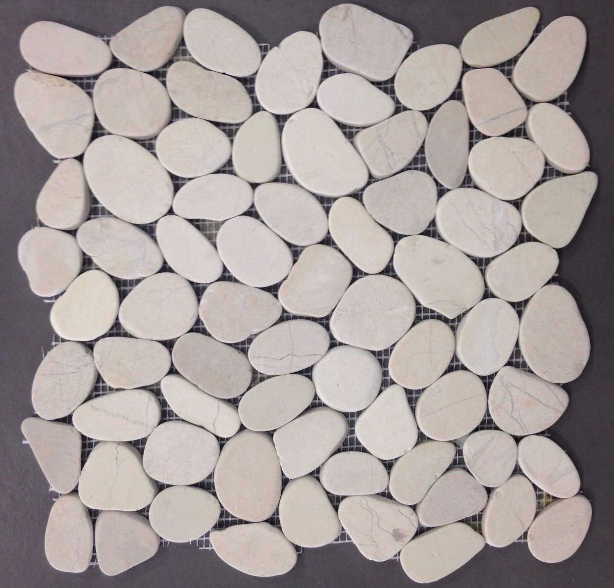 White Pebble Flat Tile 12″x12″ River Rock Stone Mosaic Wall Shower Floor Meshed