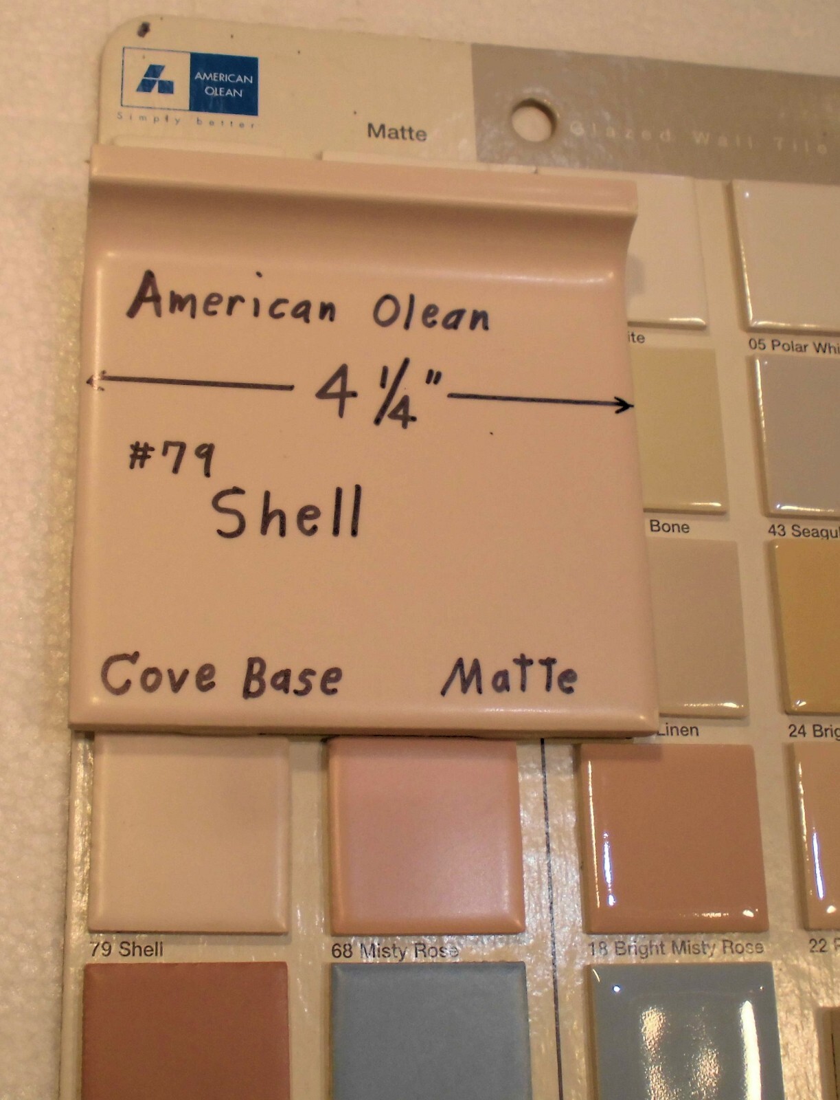 1 pc. Shell #79 Flat Top; base/cove Ceramic Tile; 4-1/4″ American Olean: Pinkest