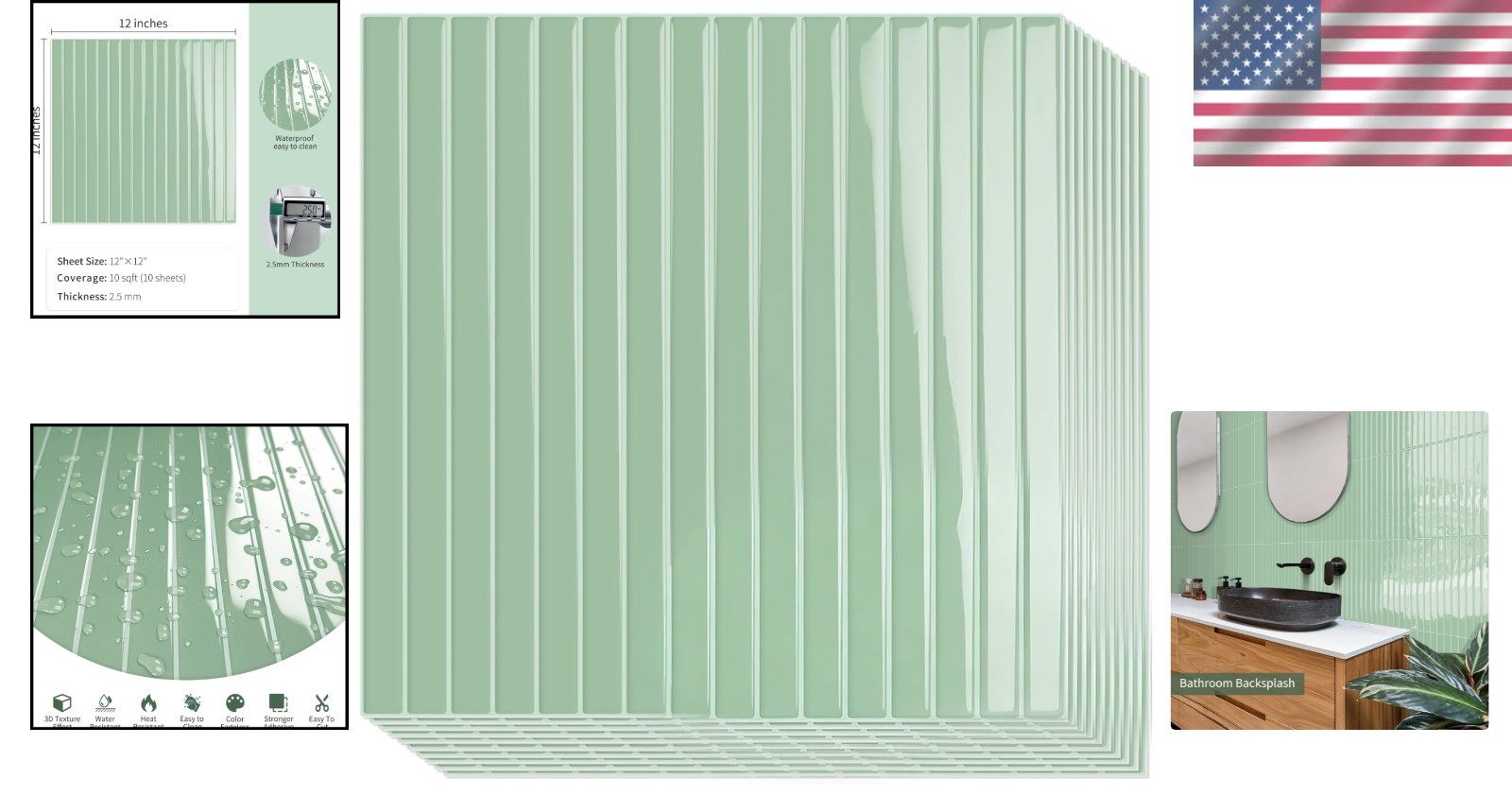 Upgraded 10-Pack 12″x12″ Sage Green Peel & Stick Wall Tiles for Modern Spaces