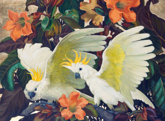 Sulphur Crested Cockatoo Parrot in tropical garden ceramic tile mural backsplash