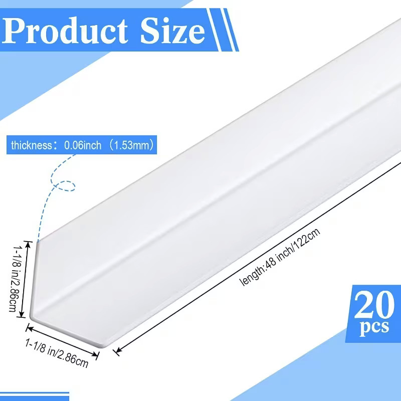Wall Corner Protector Guards, Vinyl 1 x 48 Inches Corner Trim Molding 20 Pcs