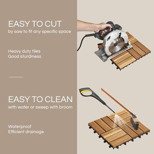 Acacia Wood Interlocking Deck Tiles (12″ 10 Pcs – 10 Square Ft Golden Teak 12S
