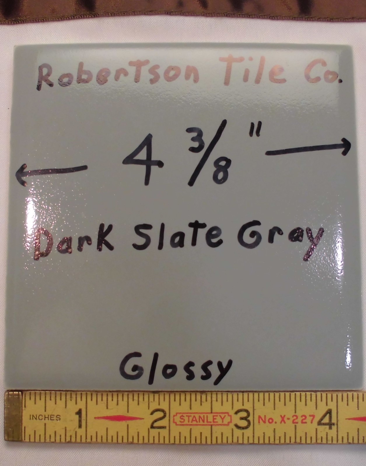 1 pc. Dark Slate Gray: 4-5/16″- 4-3/8″Glossy Ceramic Wall Tile by Robertson Co.