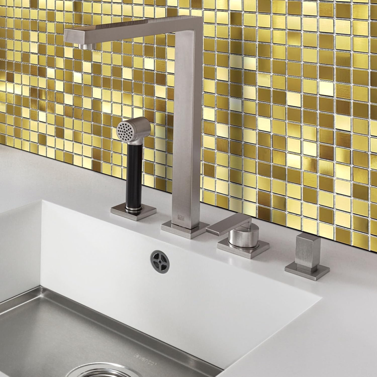 Gold Mosaic Tile Squares 12×12 for Kitchen Backsplash & Bathroom Walls (5 Pack)