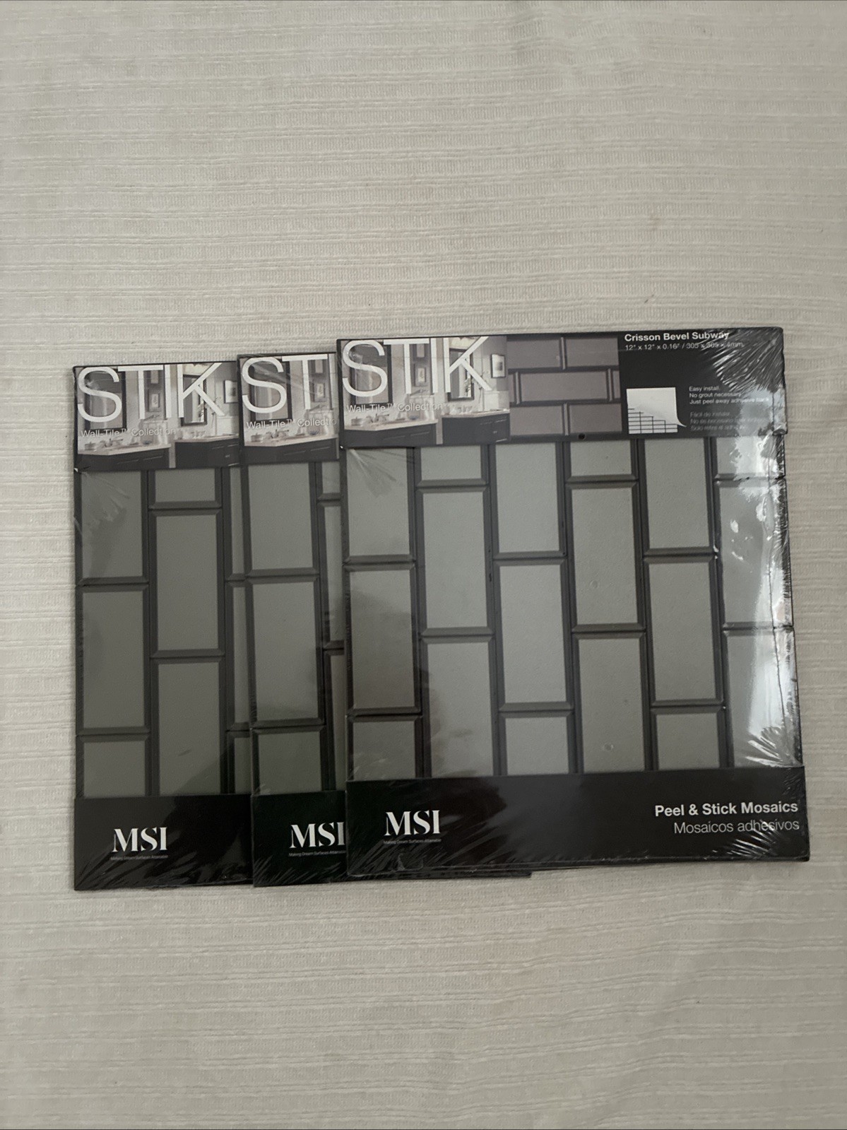 MSI Crisson Bevel Subway Peel Stick 12″x12″ Textured Glass Stone Look Set Of 3