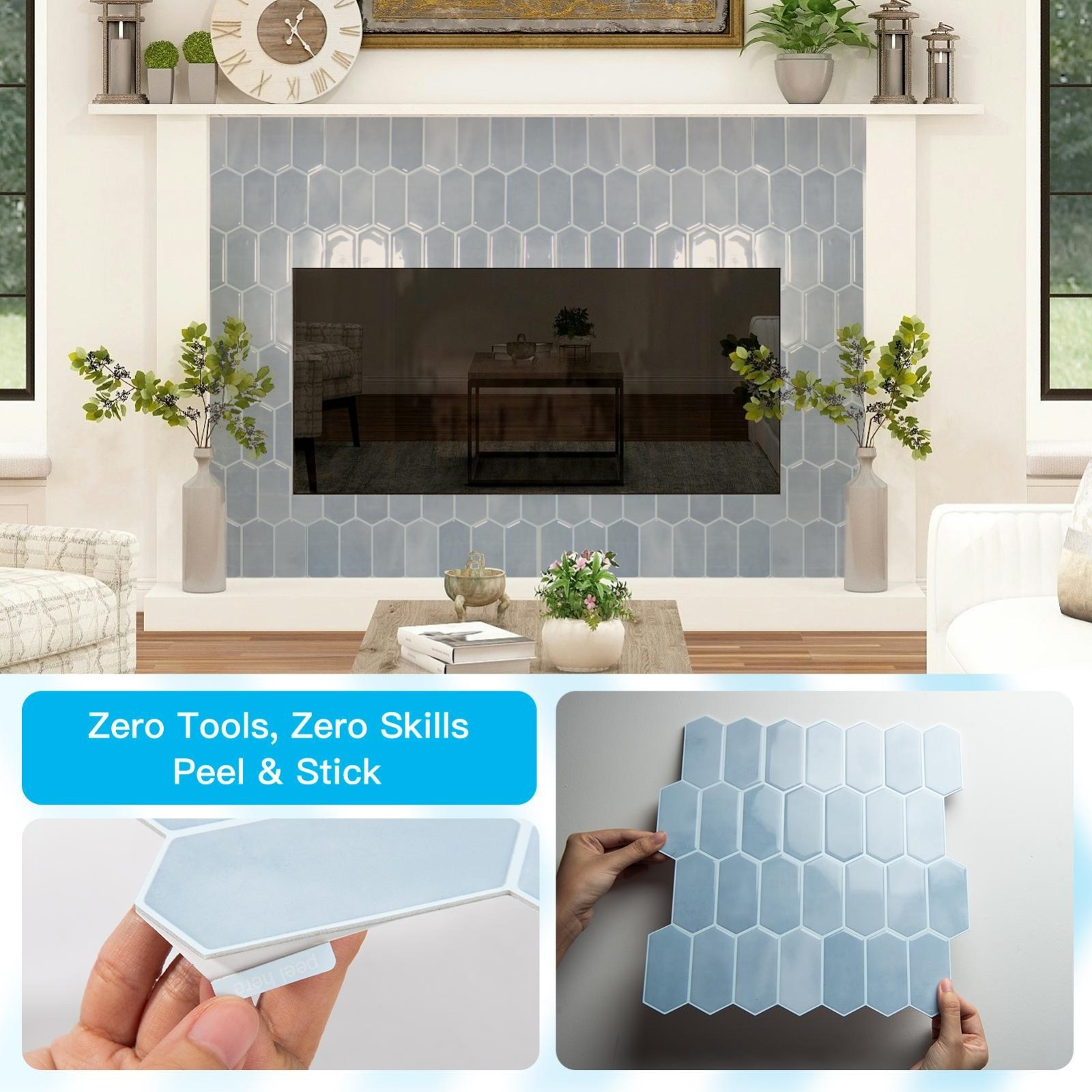 10pcs Peel and Stick Backsplash Thickened Tiles, 12”x12”, Cover 10 Sq.Ft.