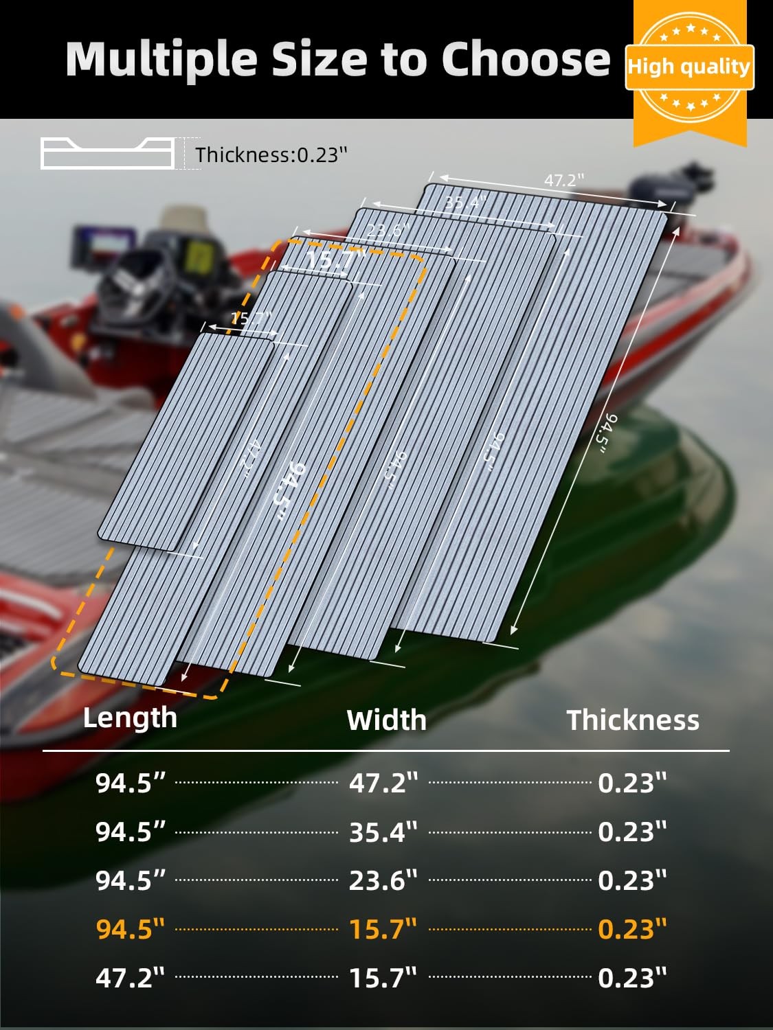 EVA Foam Boat Decking Faux Teak Marine Mat for Yacht RV Kayak, 94.5″x15.7″ Grey