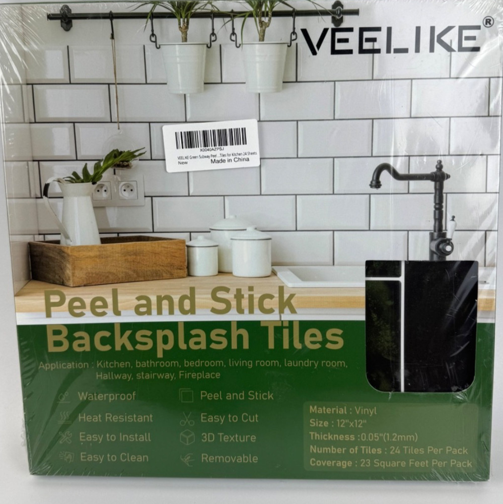 VEELIKE 24-Sheets Retro Green Subway Tile Peel and Stick Backsplash for Kitchen