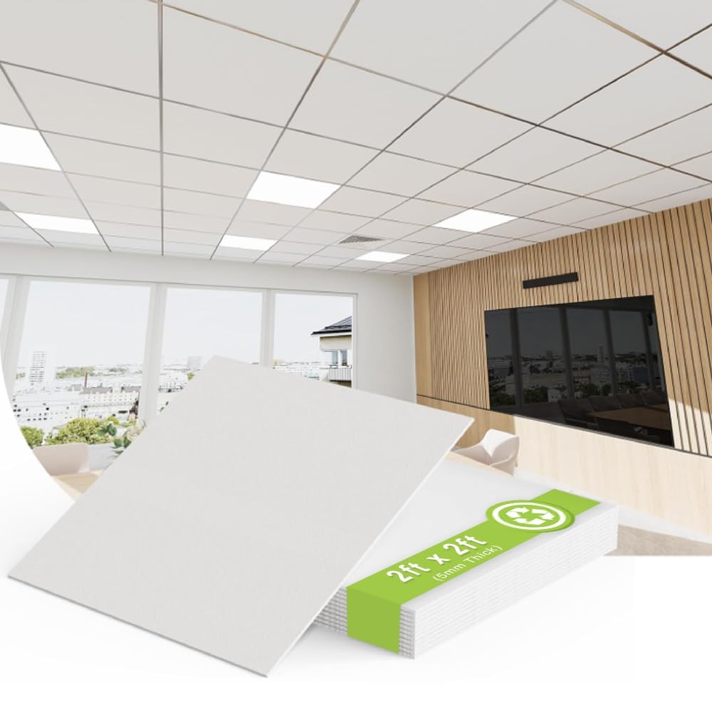 2×2 PVC Drop Ceiling Tiles 12 Pack Waterproof Fire Rated Commercial Grade