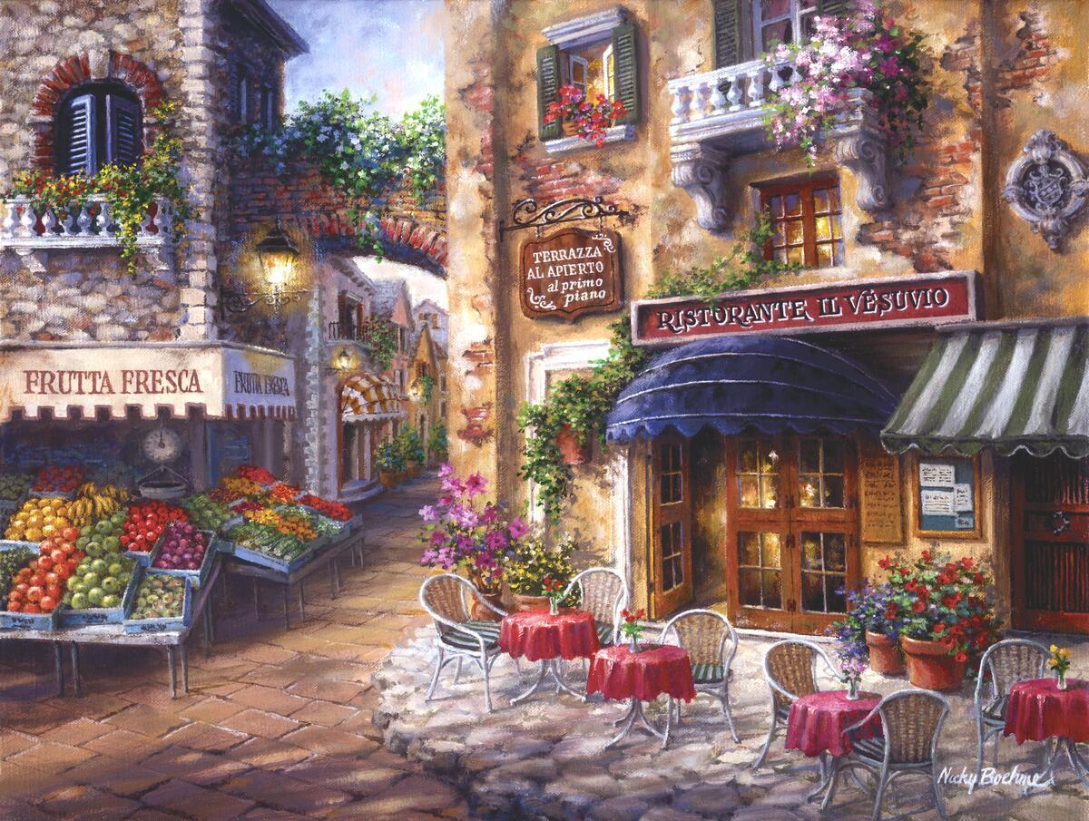Ceramic Tile Mural Kitchen Backsplash – Buon Appetito 2 – Street Scene Artwork